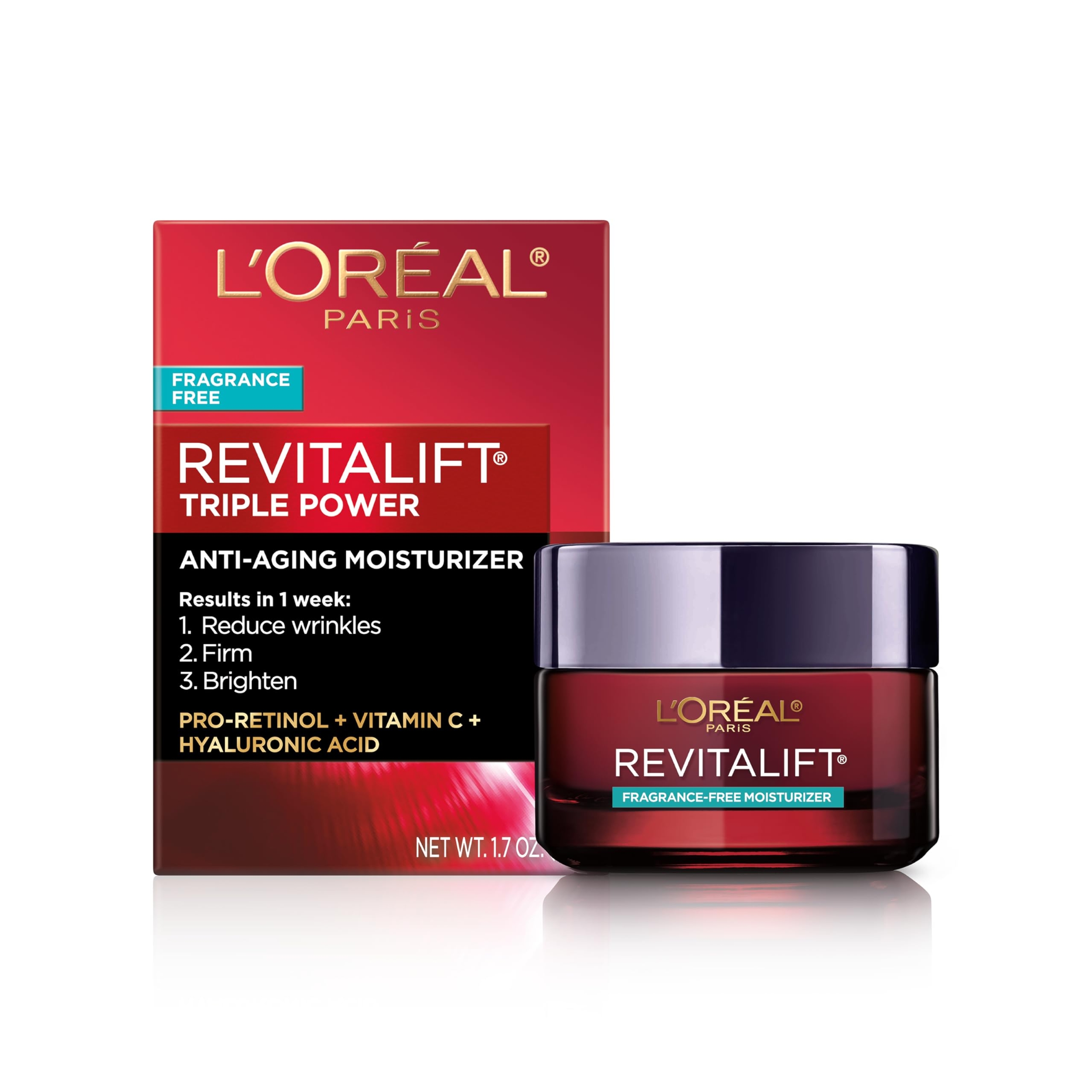 L'Oreal Paris RevitaLift Triple Power Anti-Aging Moisturizer Fragrance-Free - for Wrinkles, Firmness & Brightness 1.7 oz 1