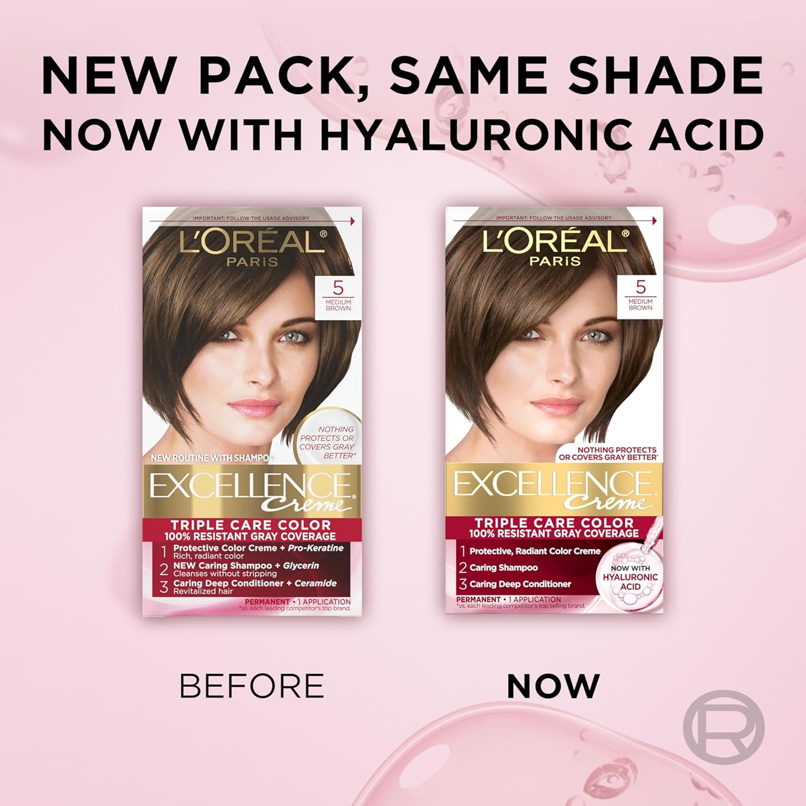 L'Oreal Paris Excellence Crème Triple Care Color, 5 Medium Brown, 1 Kit - Permanent Hair Dye with Hyaluronic Acid 9