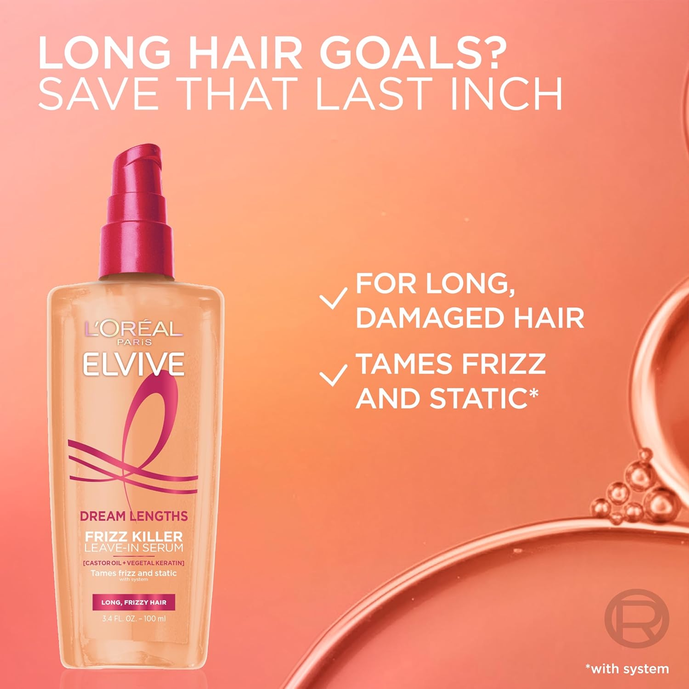 L'Oreal Paris Elvive Dream Lengths Frizz Killer Serum Leave-In - for Long, Frizzy Hair 3.4 fl.oz 6