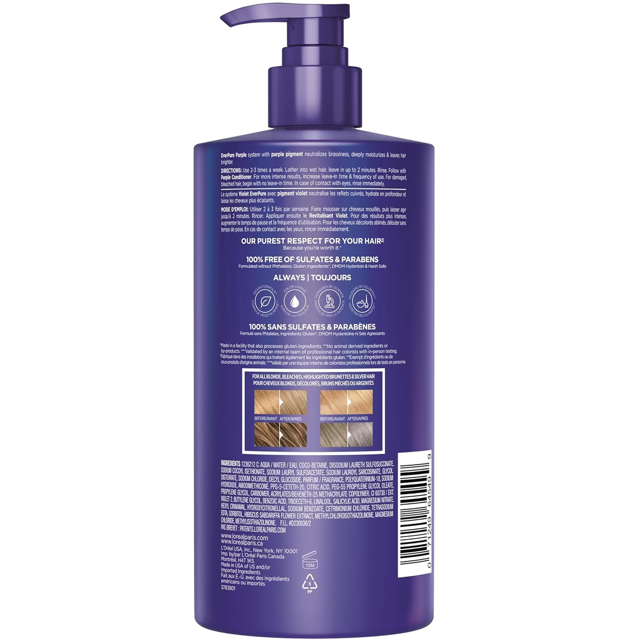 L'Oreal Paris EverPure Purple Shampoo 23 fl.oz - Shampooing Violet for Toning Blonde or Bleached Hair 10