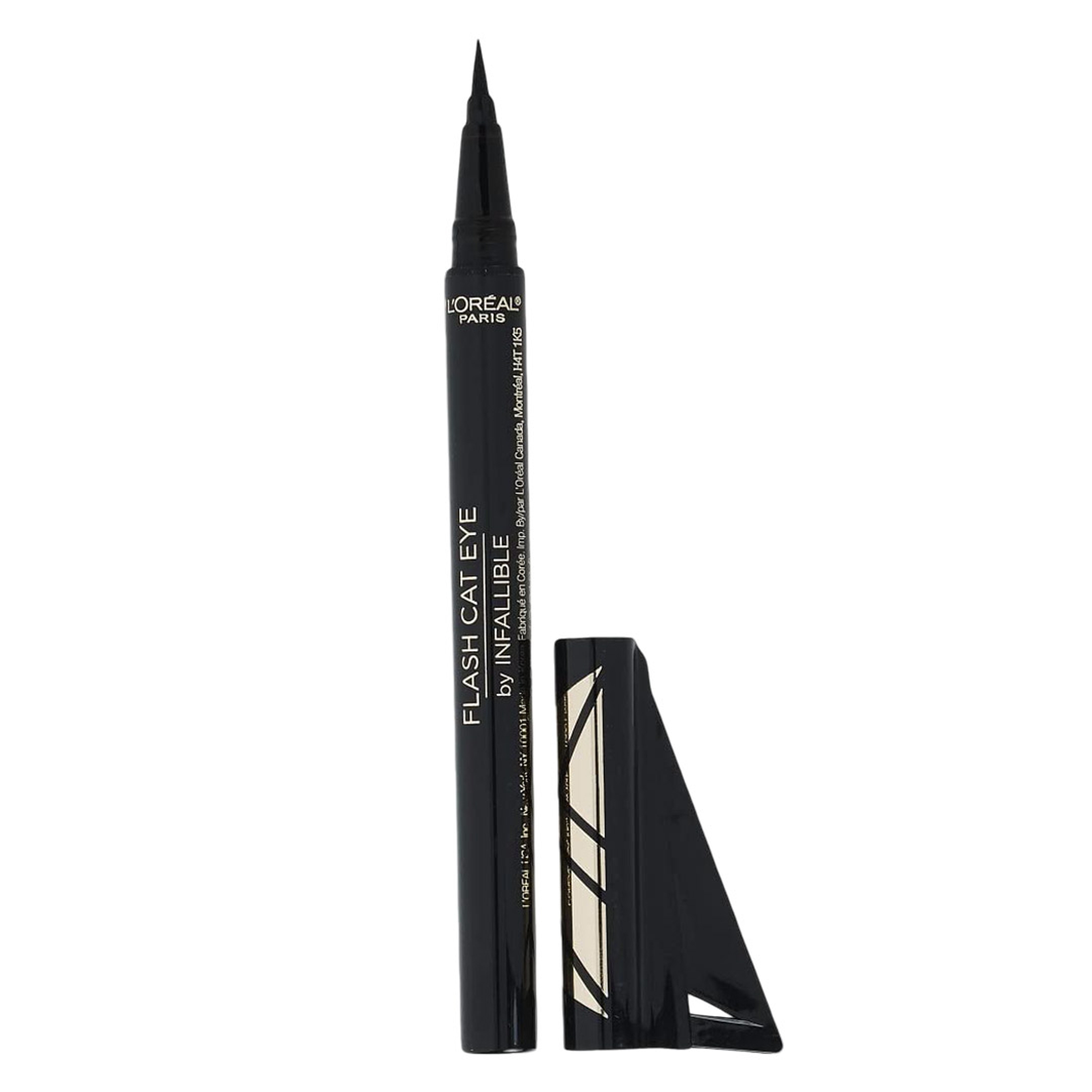L'Oreal Paris Infallible Flash Cat Eye Liquid Eyeliner, Black, 1 Count - Waterproof All Day Brush Tip Liquid Eyeliner 1