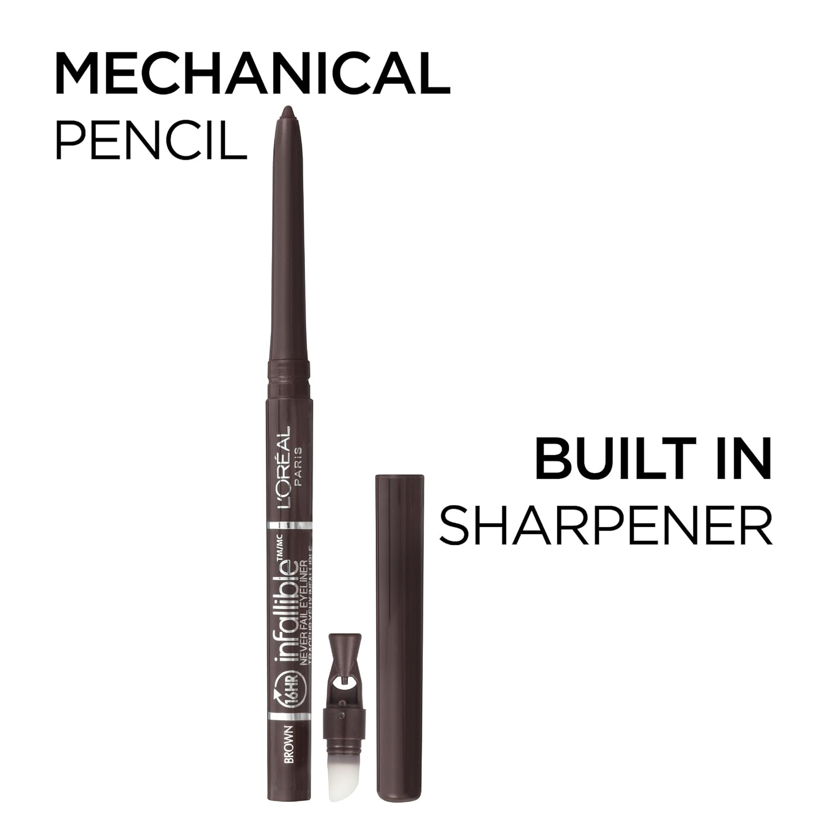 L'Oreal Paris Infallible Never Fail Eyeliner - Mechanical Pencil Eyeline with Built in Sharpener - Black Brown 2