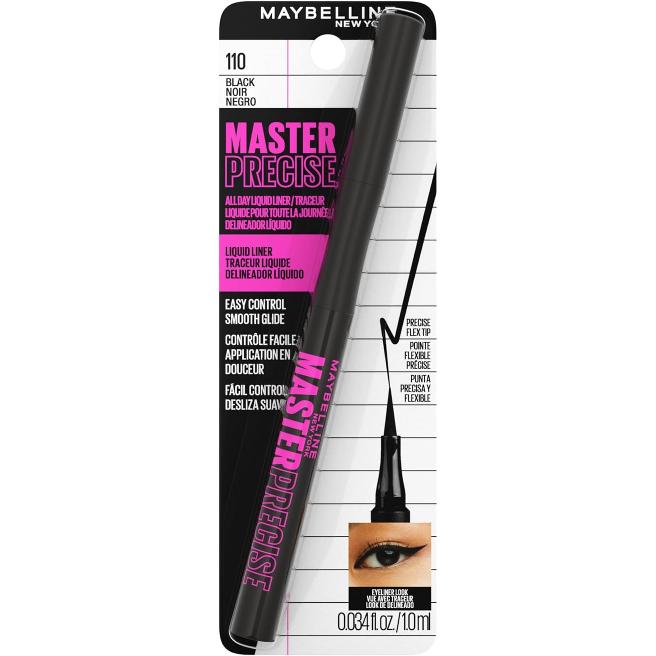 Maybelline Eyestudio Master Precise All Day Liquid Eyeliner - Long-lasting Waterproof Eyeliner - Satin Black 9