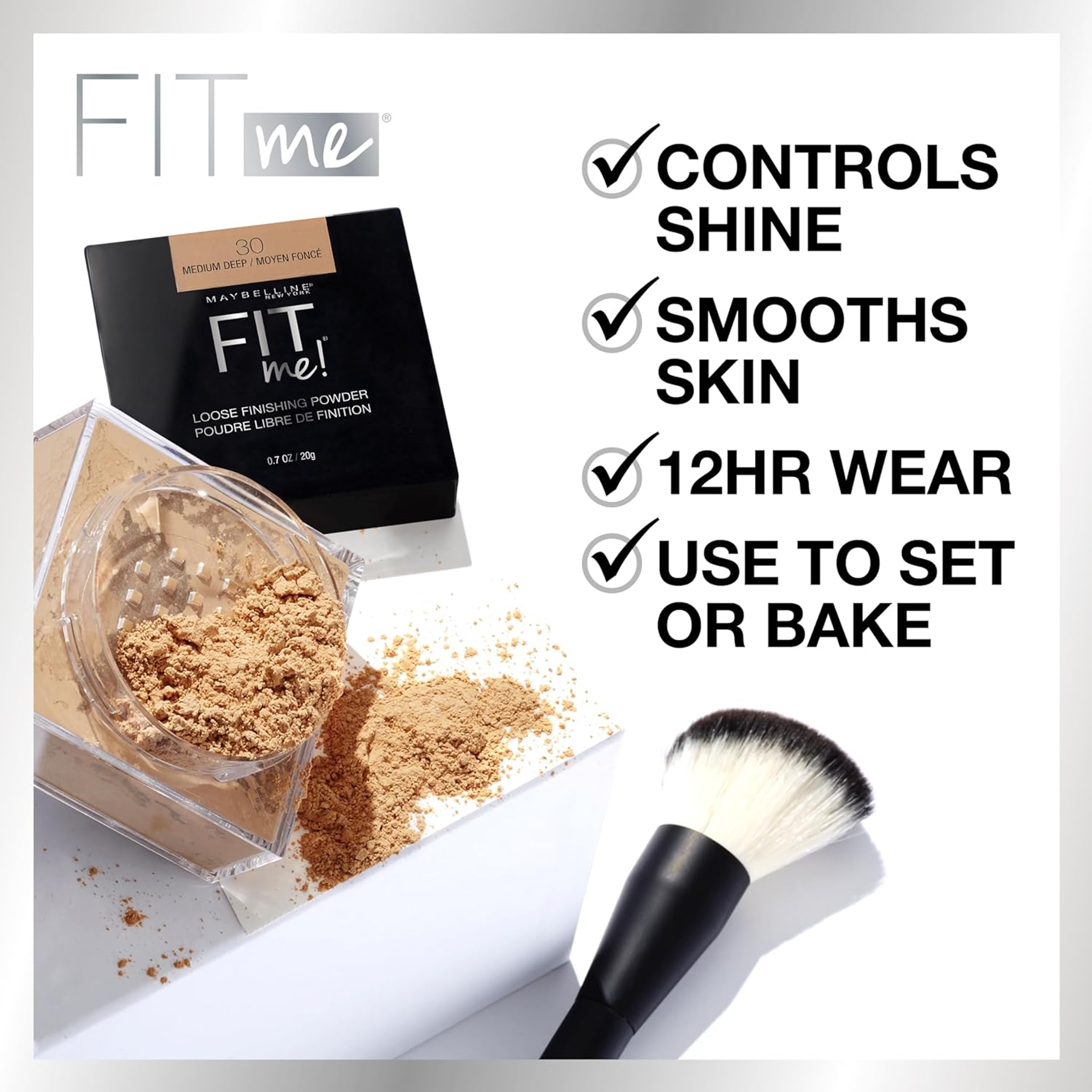 Maybelline Fit Me Loose Finishing Powder - Setting Powder Controls Shine & Smooths Skin - 10 Fair Light 0.7 oz 2