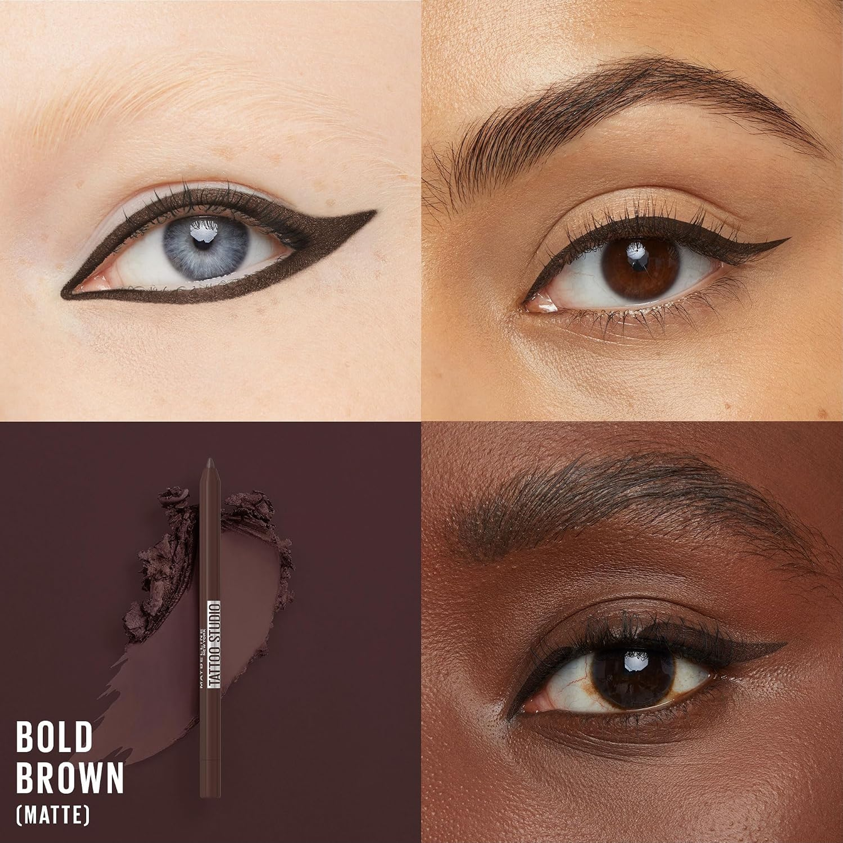 Maybelline Tattoo Studio Sharpenable Longwear Eyeliner Pencil, Bold Brown, 1 Count - Waterproof, Up to 36HR Liner Impact 2