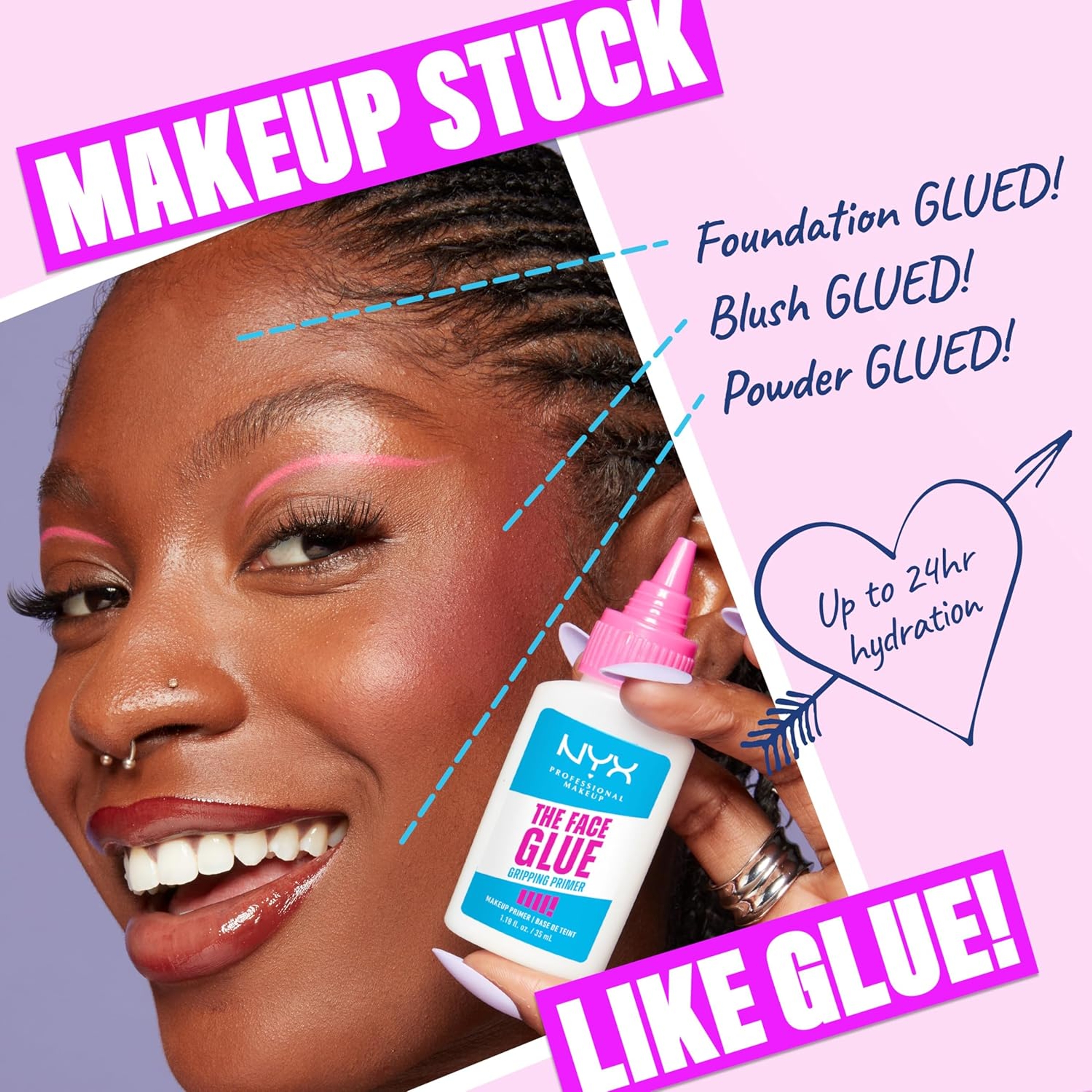 NYX Professional Makeup The Face Glue Gripping Primer 1.18 fl.oz - Hydrating Primer with Up To 24HR Wear 3