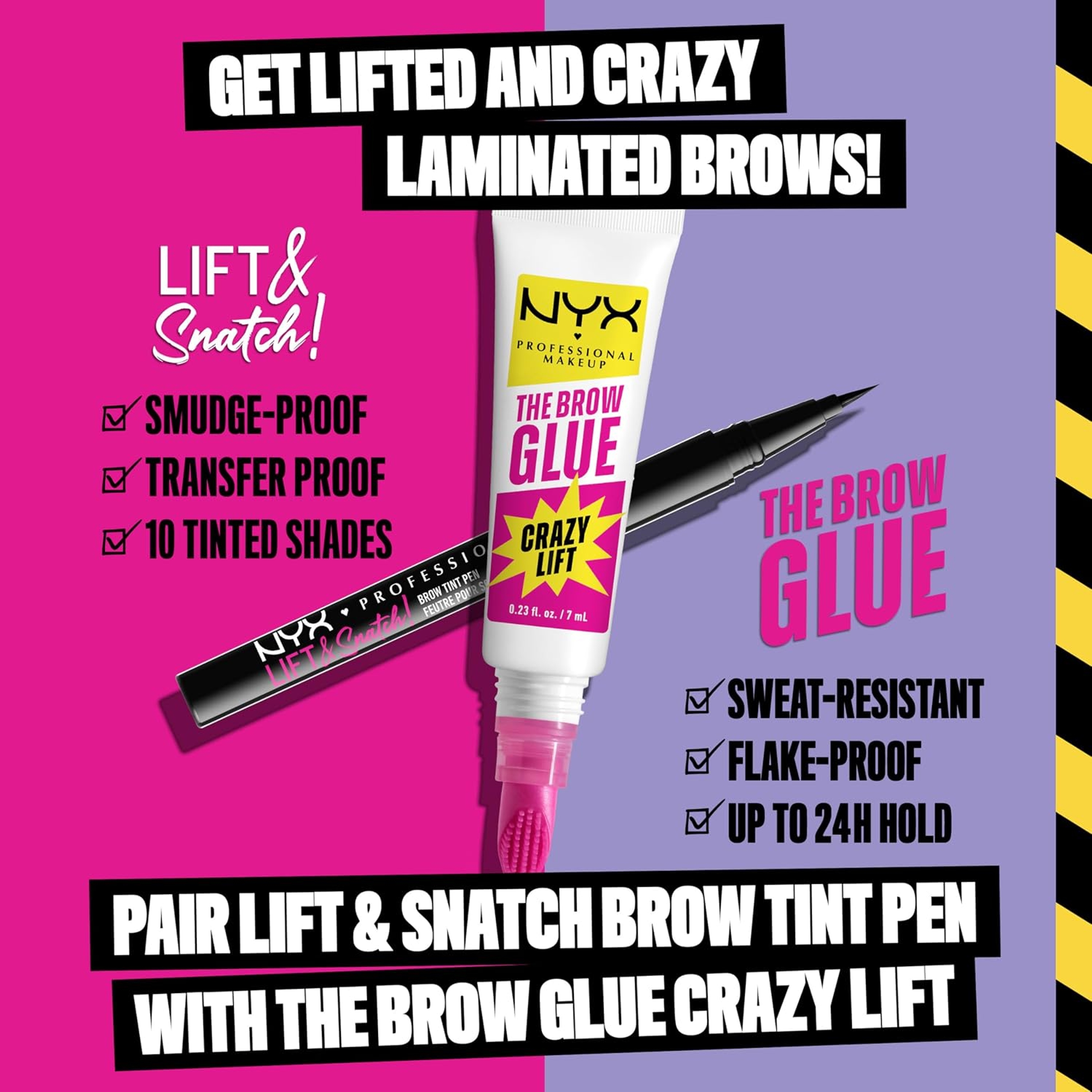 NYX Professional Makeup The Brow Glue Crazy Lift, Clear, 0.23 fl.oz - Strong Hold Brow Lamination Gel with Built-In Styling Comb 7