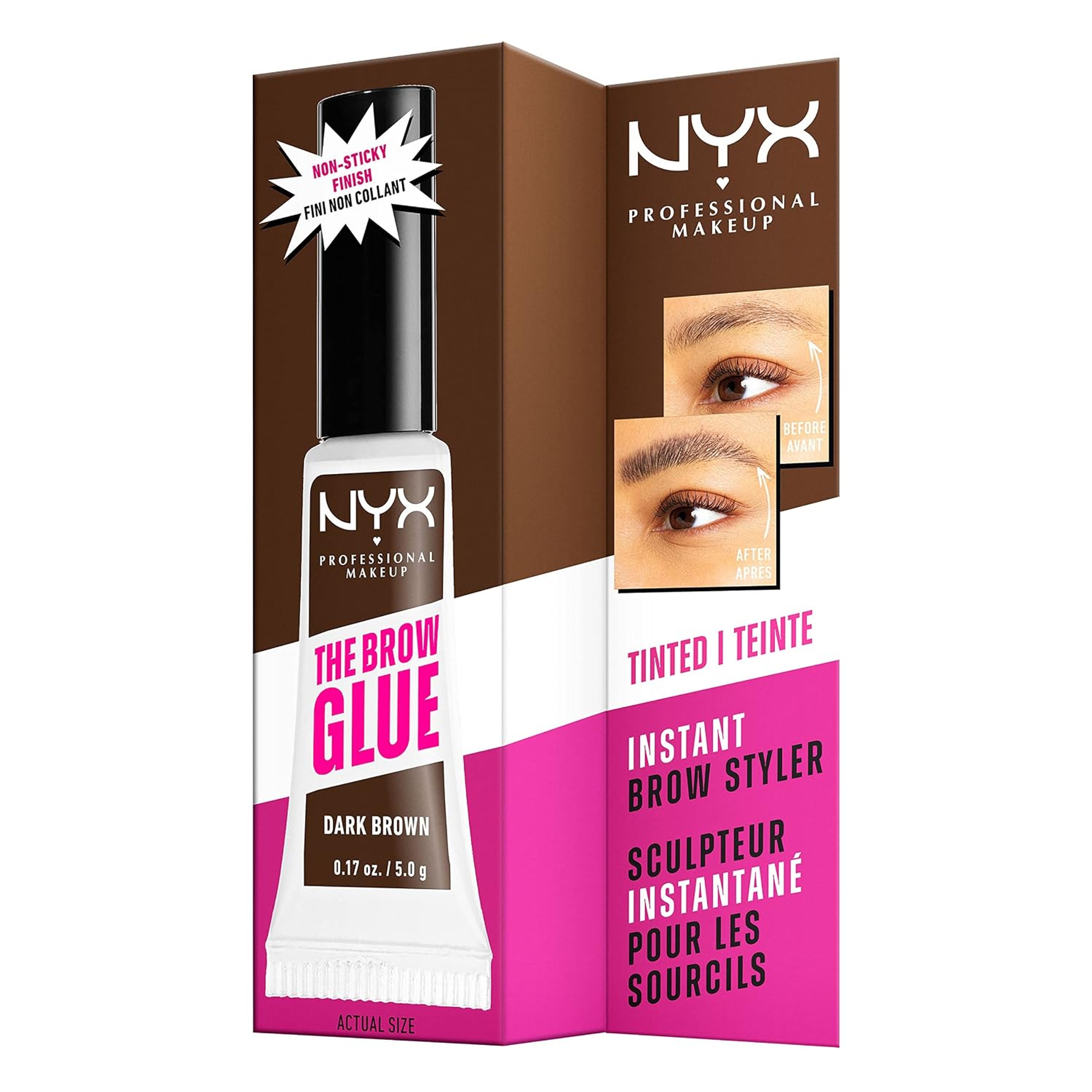 NYX Professional Makeup The Brow Glue, Dark Brown, 0.17 oz - Extreme Hold Eyebrow Gel 7