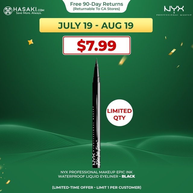 NYX Professional Makeup Epic Ink Waterproof Liquid Eyeliner, Black, 1 Count