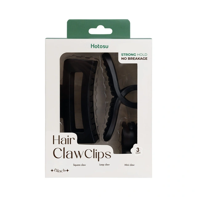 Hotosu Hair Claw Clips, Black, 3 Count - Strong Hold No Breakage