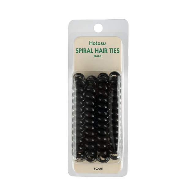 Hotosu Spiral Hair Ties, Black, 4 Count - Secure Hold, Gentle On Hair