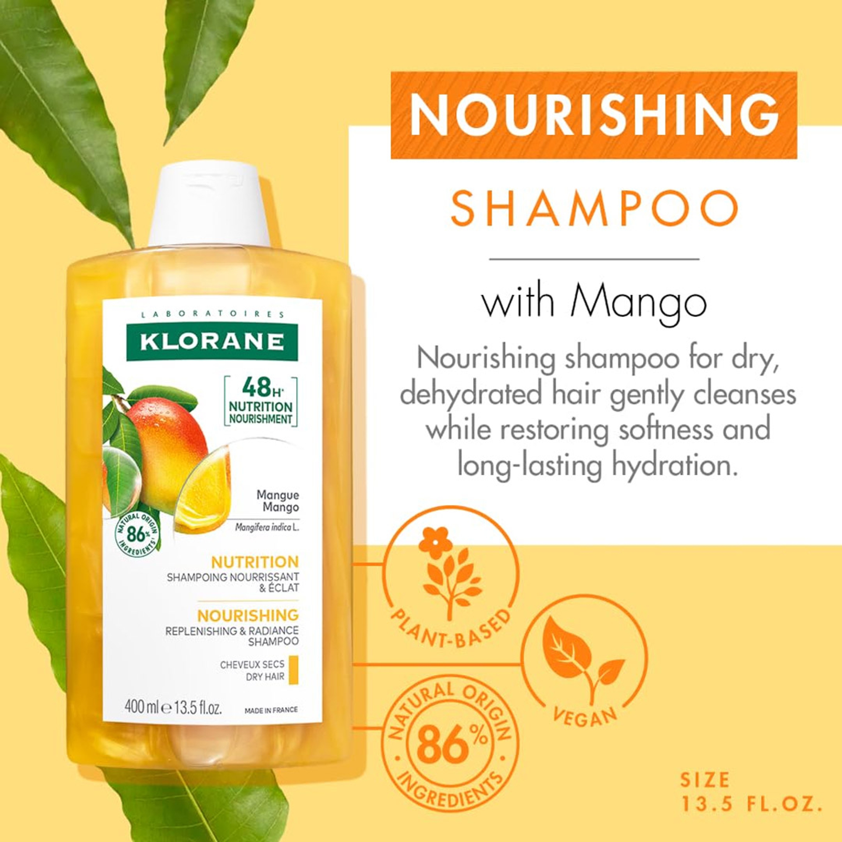 Klorane Nourishing Shampoo with Mango Butter - Replenishing & Radiance Shampoo for Dry Hair 13.5 fl.oz 2