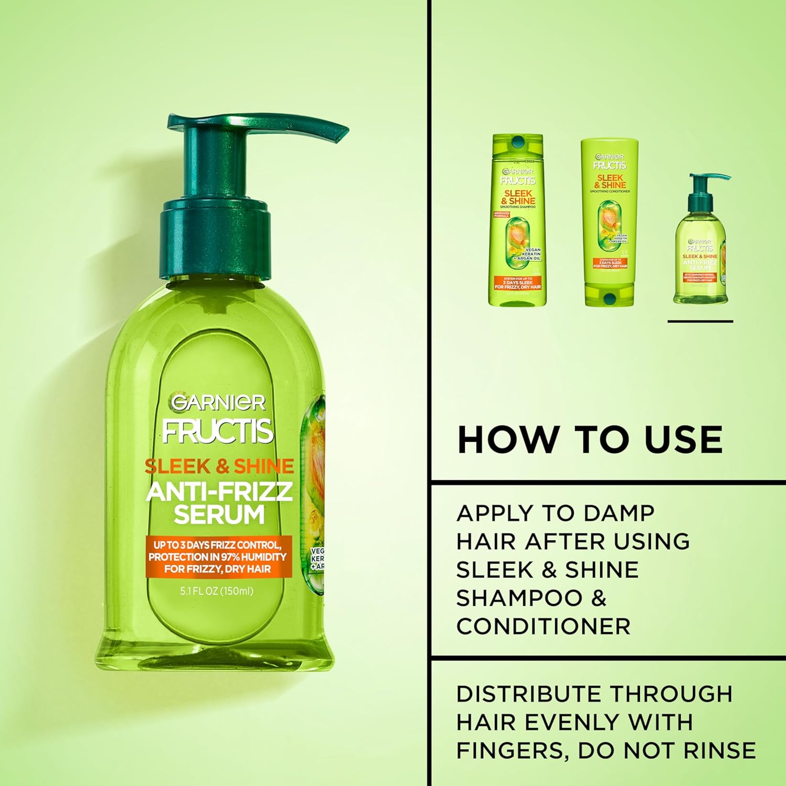 Garnier Fructis Sleek & Shine Anti-Frizz Serum 5.1 fl.oz - Leave-In Argan Oil Infused Formula for Frizzy & Dry Hair 5