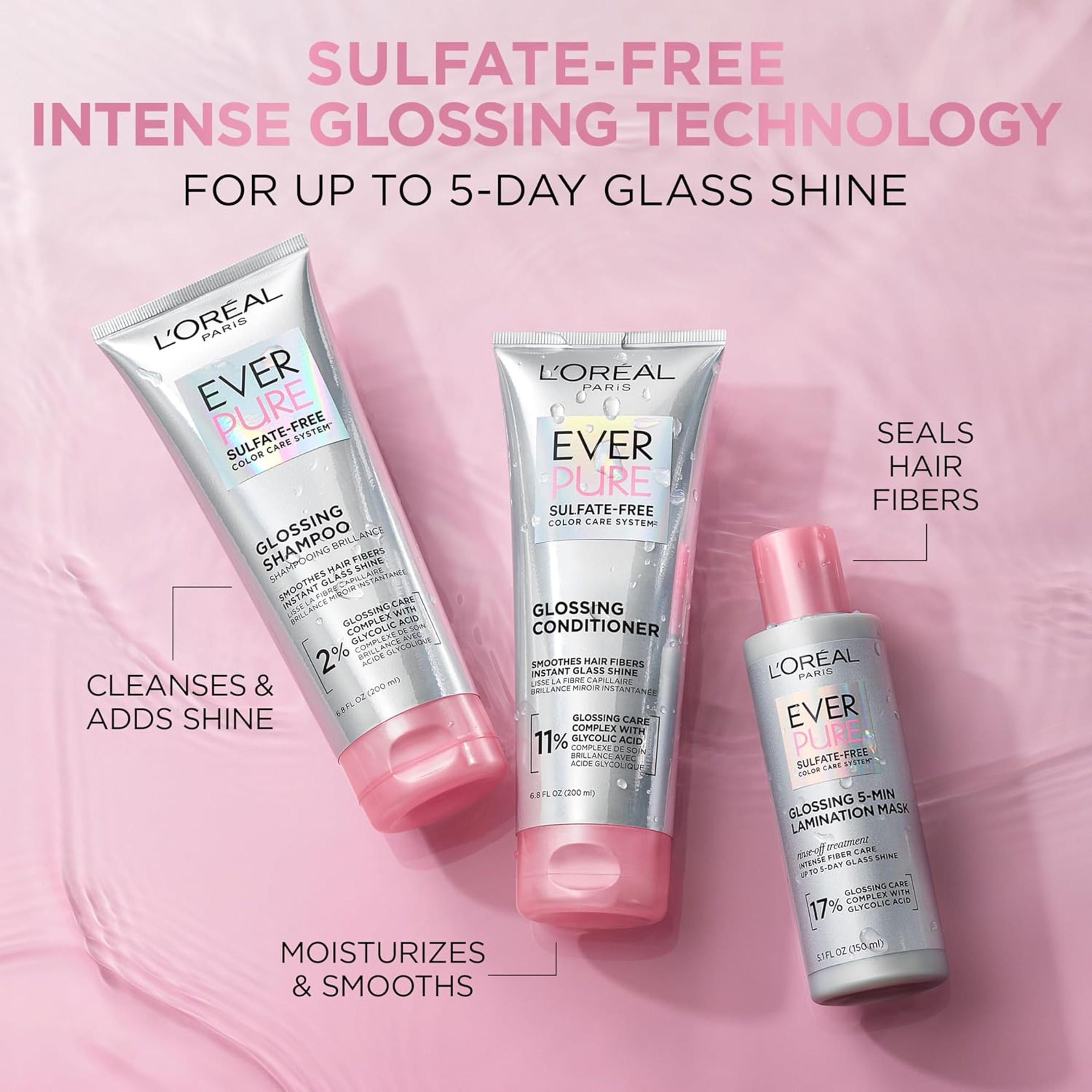 L'Oreal Paris EverPure Sulfate-Free Glossing 5-Min Lamination Hair Mask 5.1 fl.oz - Rinse-Off Treatment for Shiny Hair 3