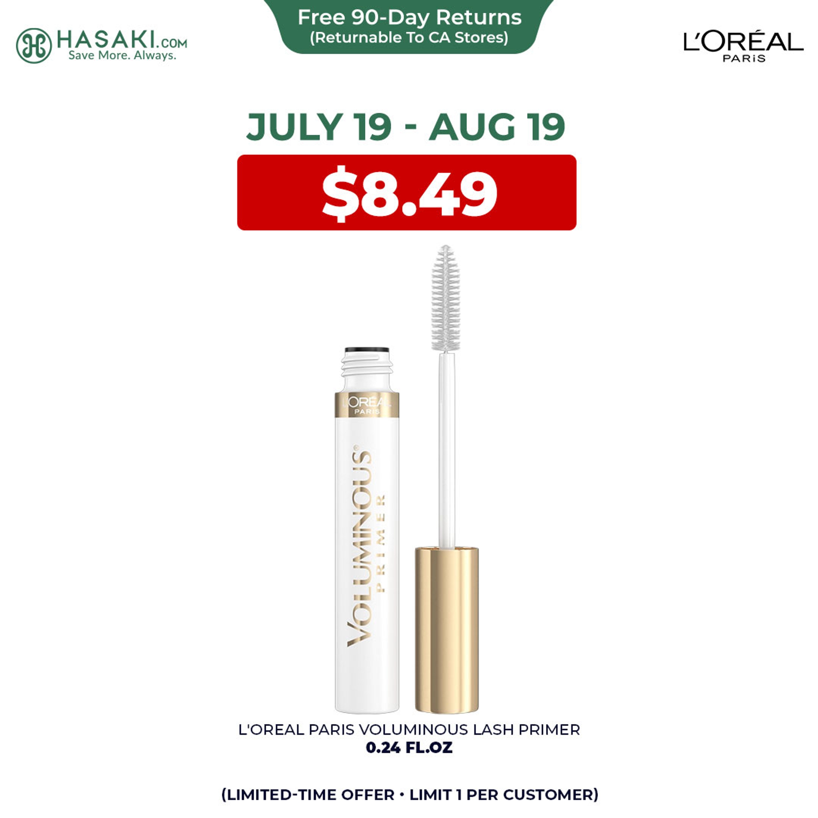 L'Oreal Paris Voluminous Lash Primer 0.24 fl.oz - Boosting Conditioning White Primer Mascara 1