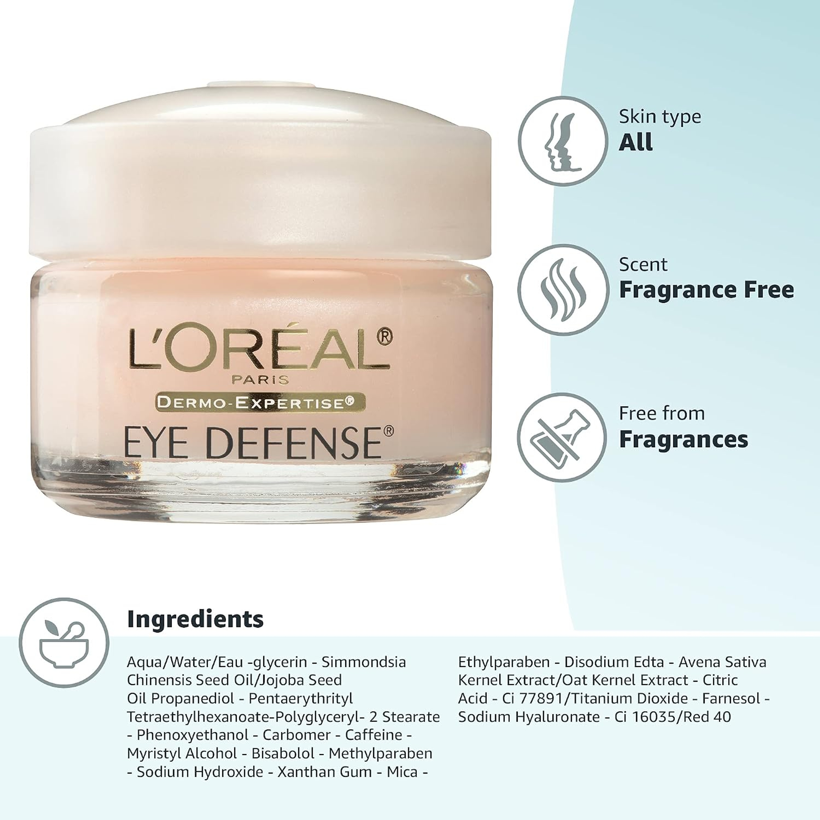 L'Oreal Paris Eye Defense Eye Cream 0.5 oz - with Caffeine & Hyaluronic Acid for All Skin Types 5