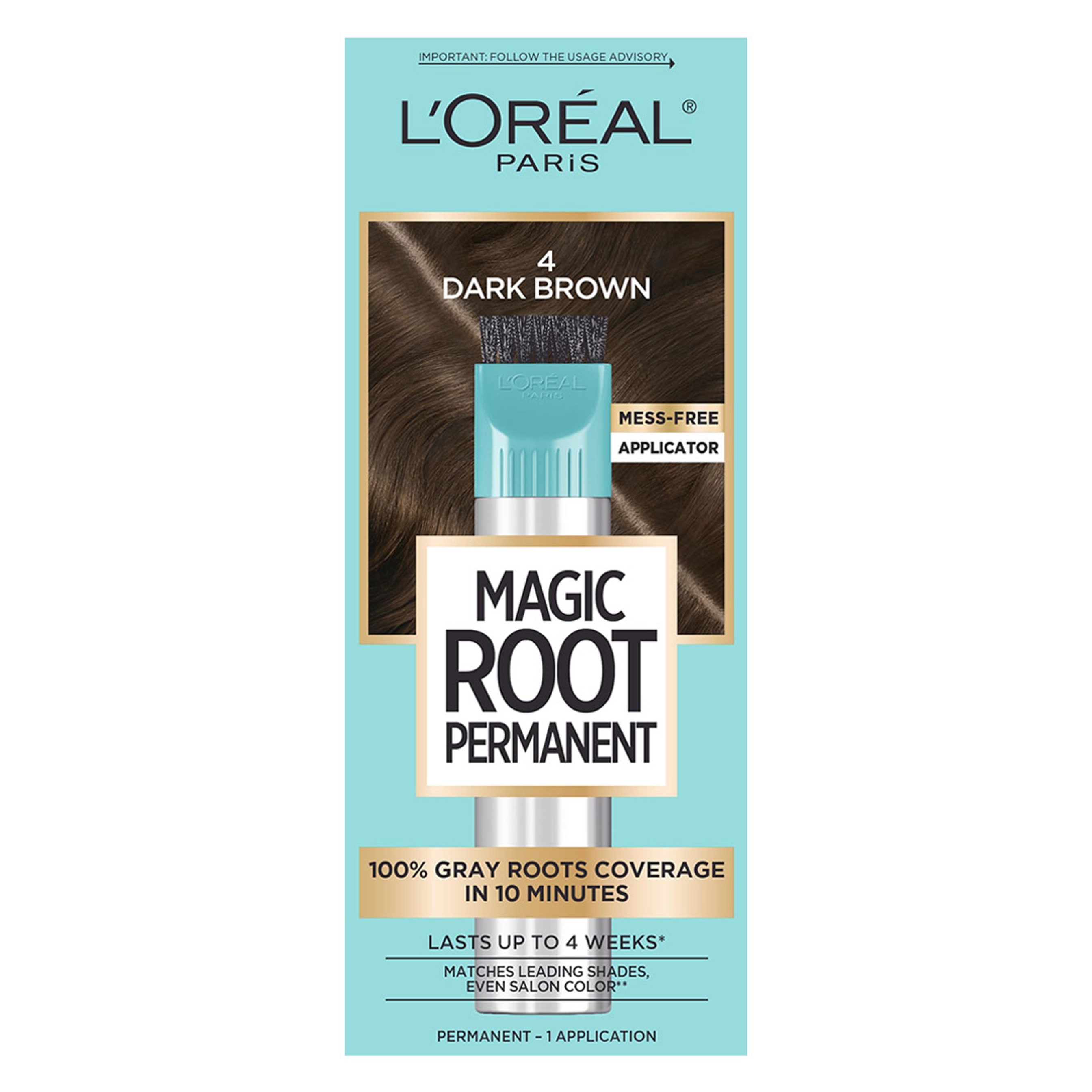 L'Oreal Paris Magic Root Permanent Hair Color Kit, 4 Dark Brown, 1 Count - Gray Roots Coverage in 10 Minutes 1