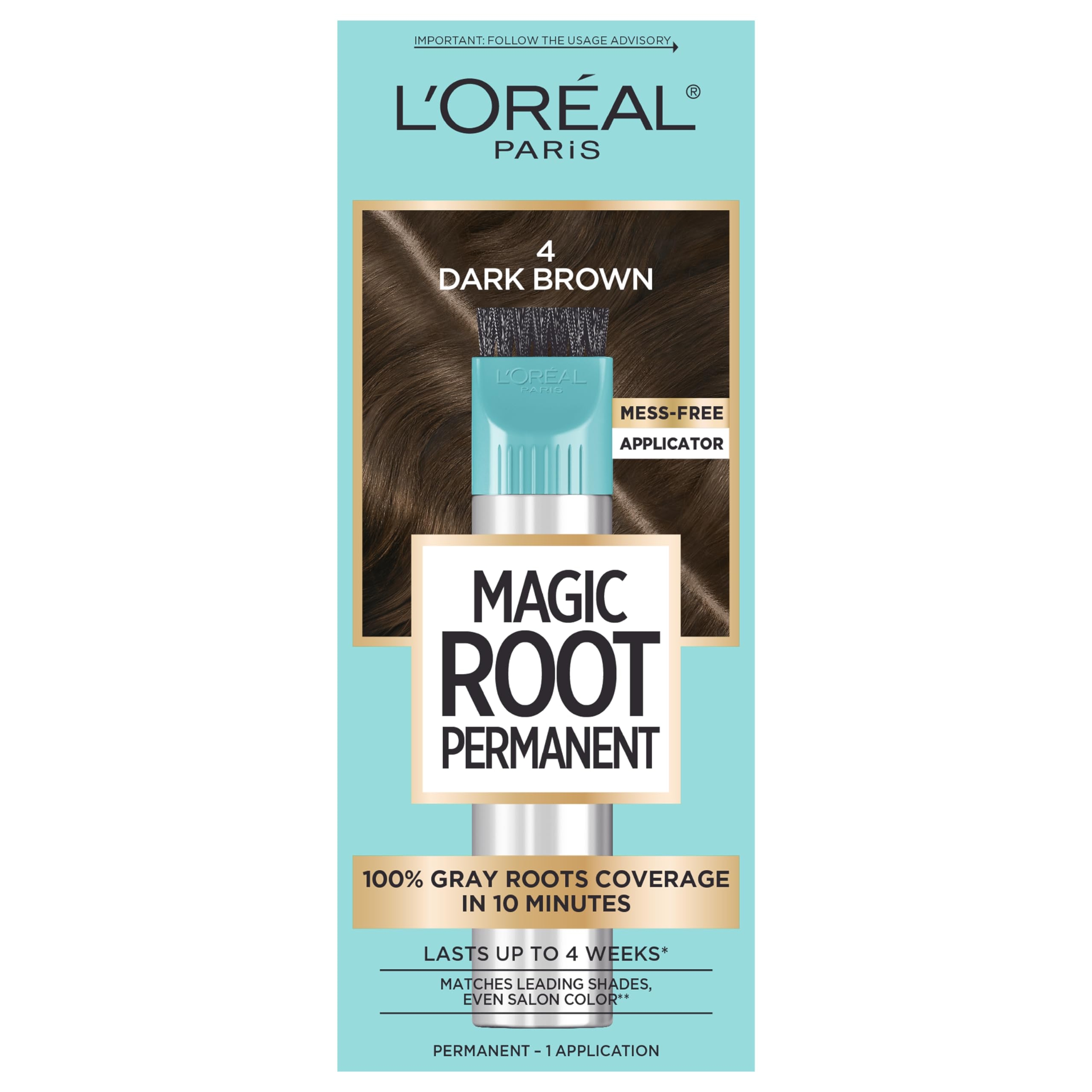 L'Oreal Paris Magic Root Permanent Hair Color Kit - Gray Roots Coverage in 10 Minutes - 4 Dark Brown 1