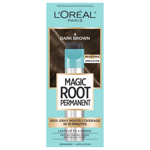 L'Oreal Paris Magic Root Permanent Hair Color Kit - Gray Roots Coverage in 10 Minutes - 4 Dark Brown