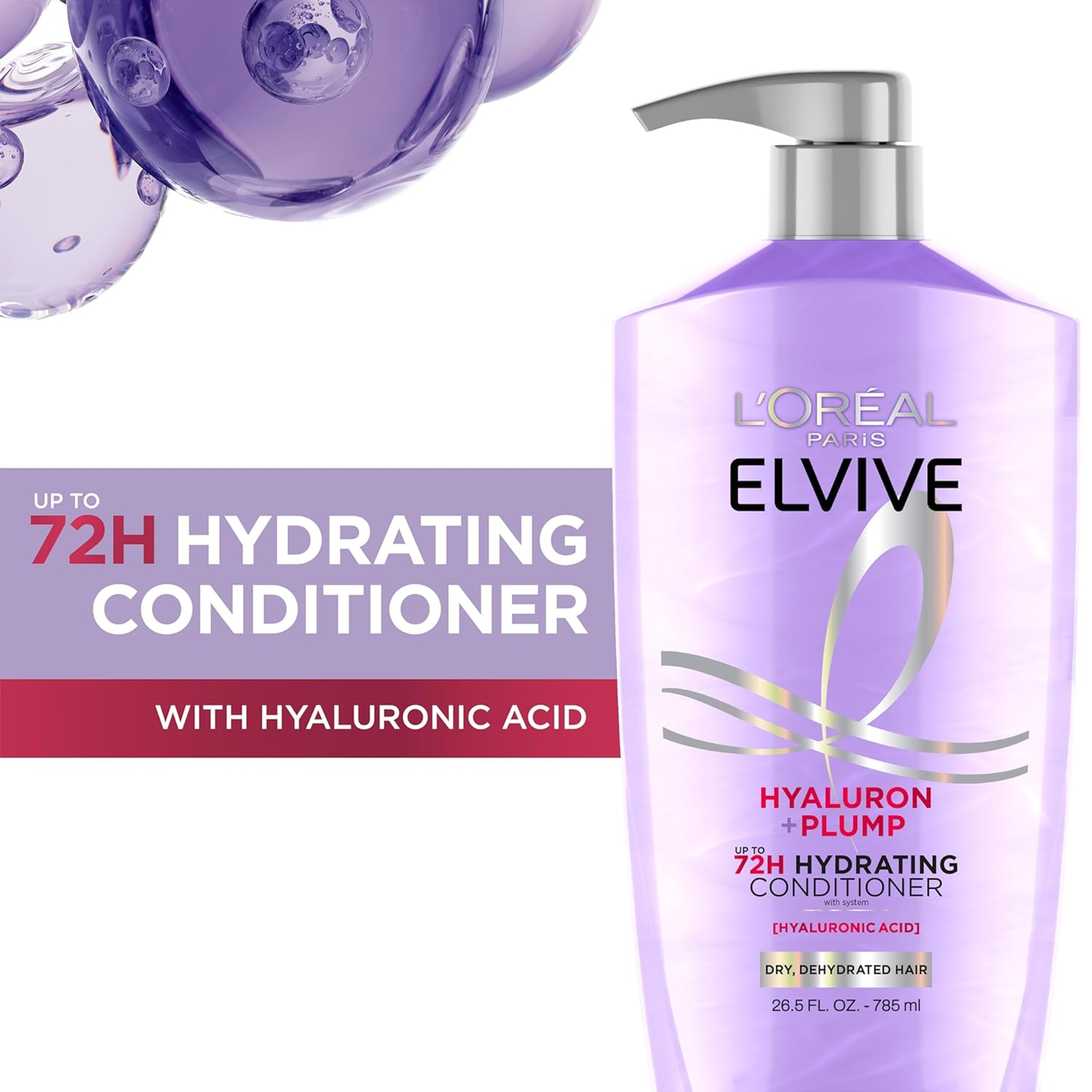 L'Oreal Paris Elvive Hyaluron Plump Hydrating Conditioner 26.5 fl.oz - with Hyaluronic Acid for Dehydrated, Dry Hair 2