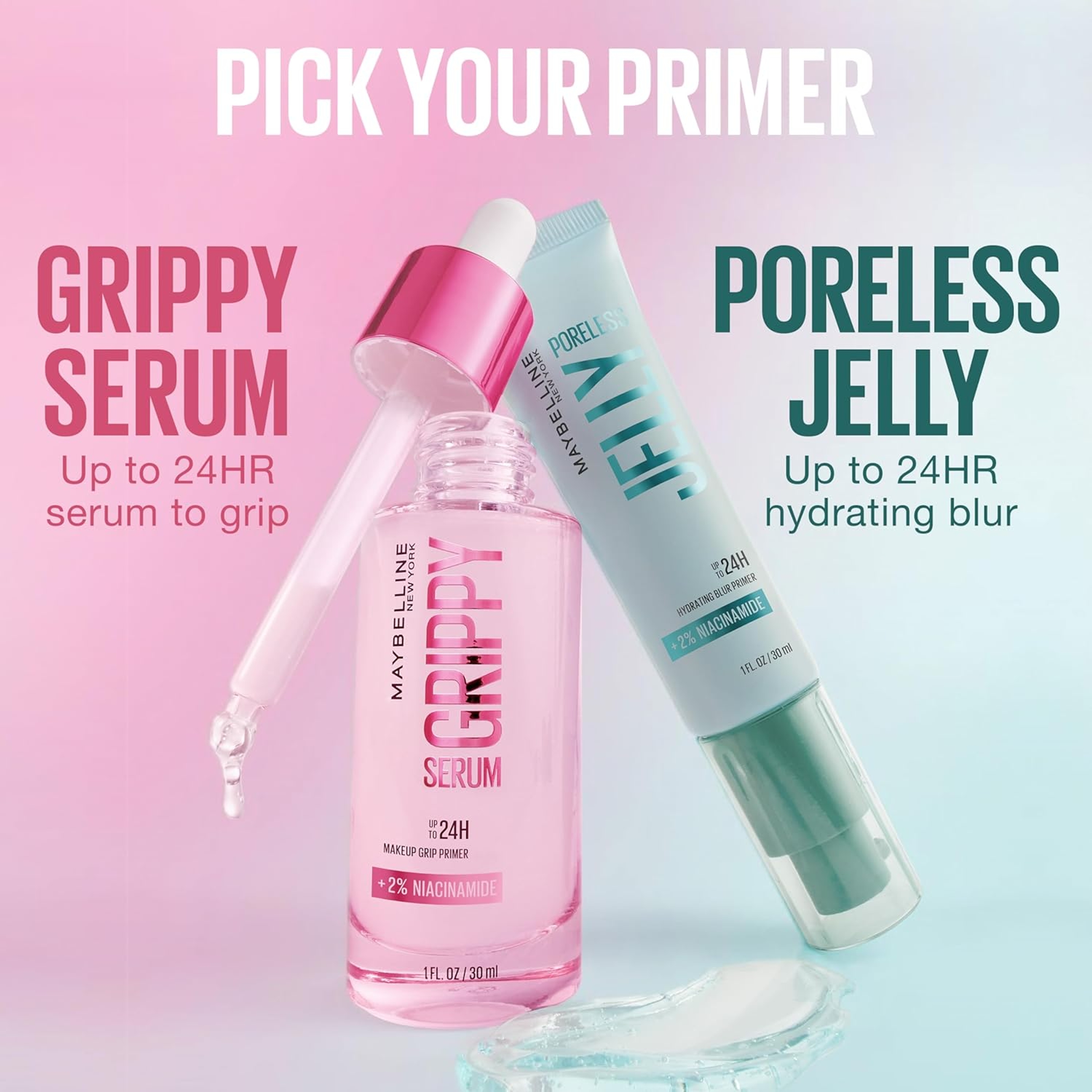 Maybelline Grippy Serum Primer 1 fl.oz - Up To 24HR Hydrating Makeup Primer with 2% Niacinamide 8