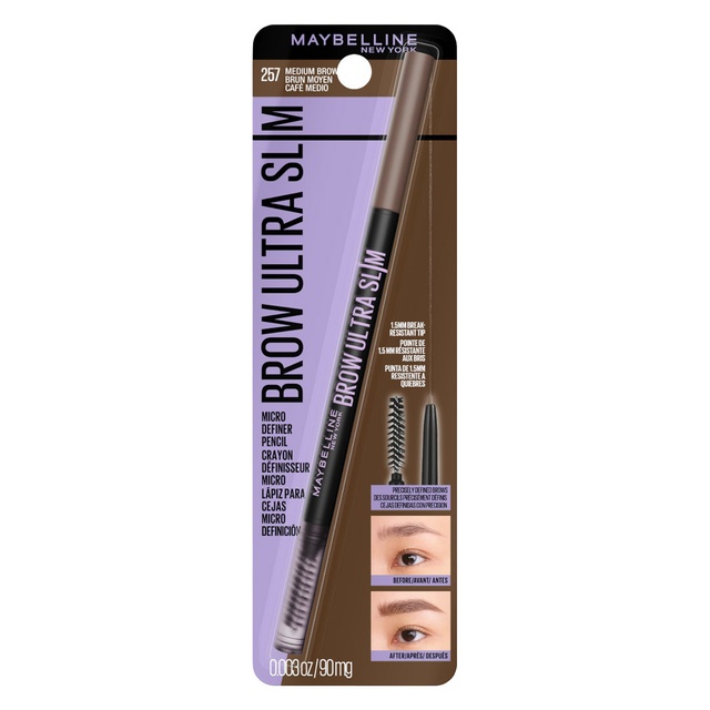 Maybelline Brow Ultra Slim Micro-Definer Pencil, Medium Brown, 1 Count - Brow Pencil for Defined Eyebrows