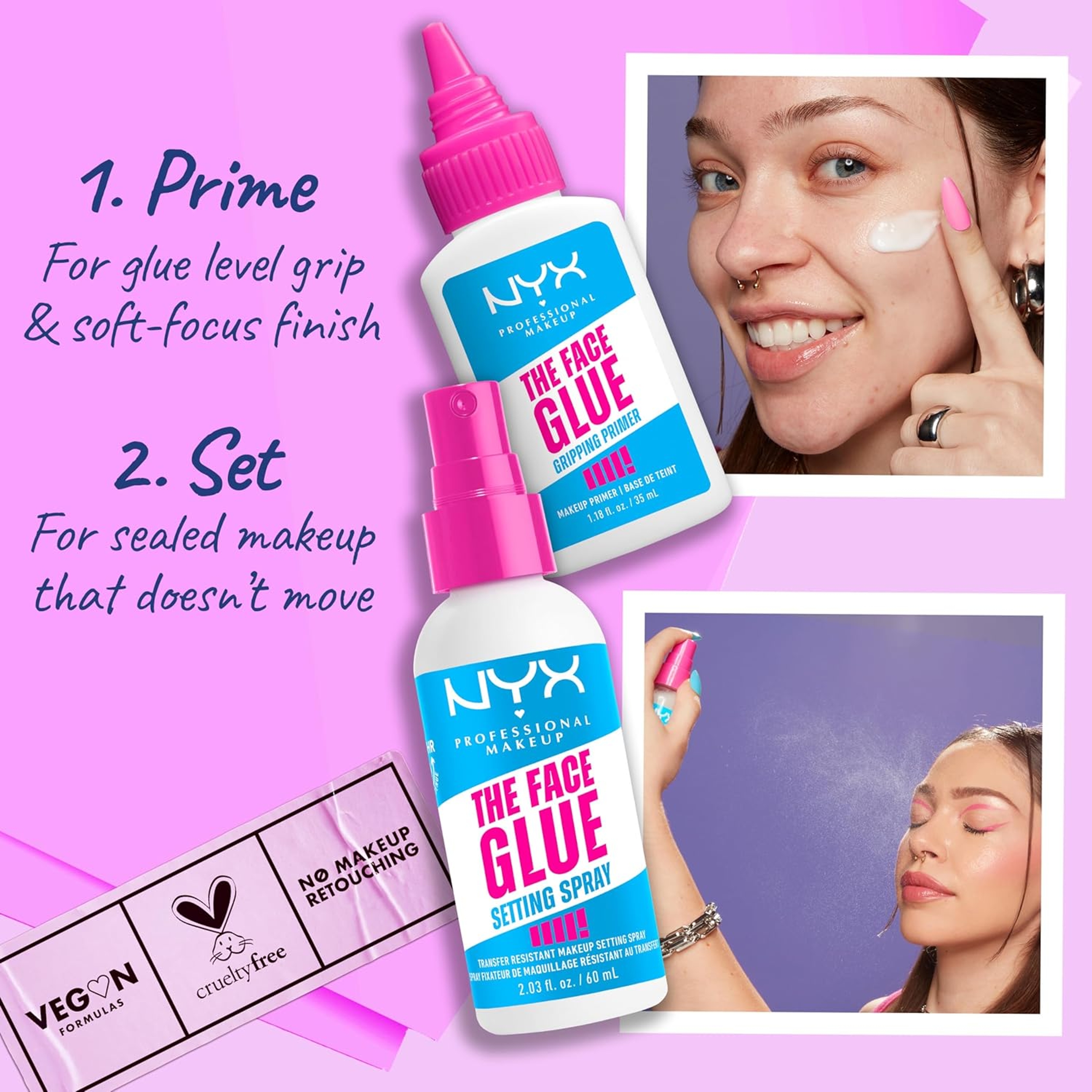 NYX Professional Makeup The Face Glue Setting Spray 2.03 fl.oz - Waterproof, Up to 24HR Makeup Lock & Shield 6