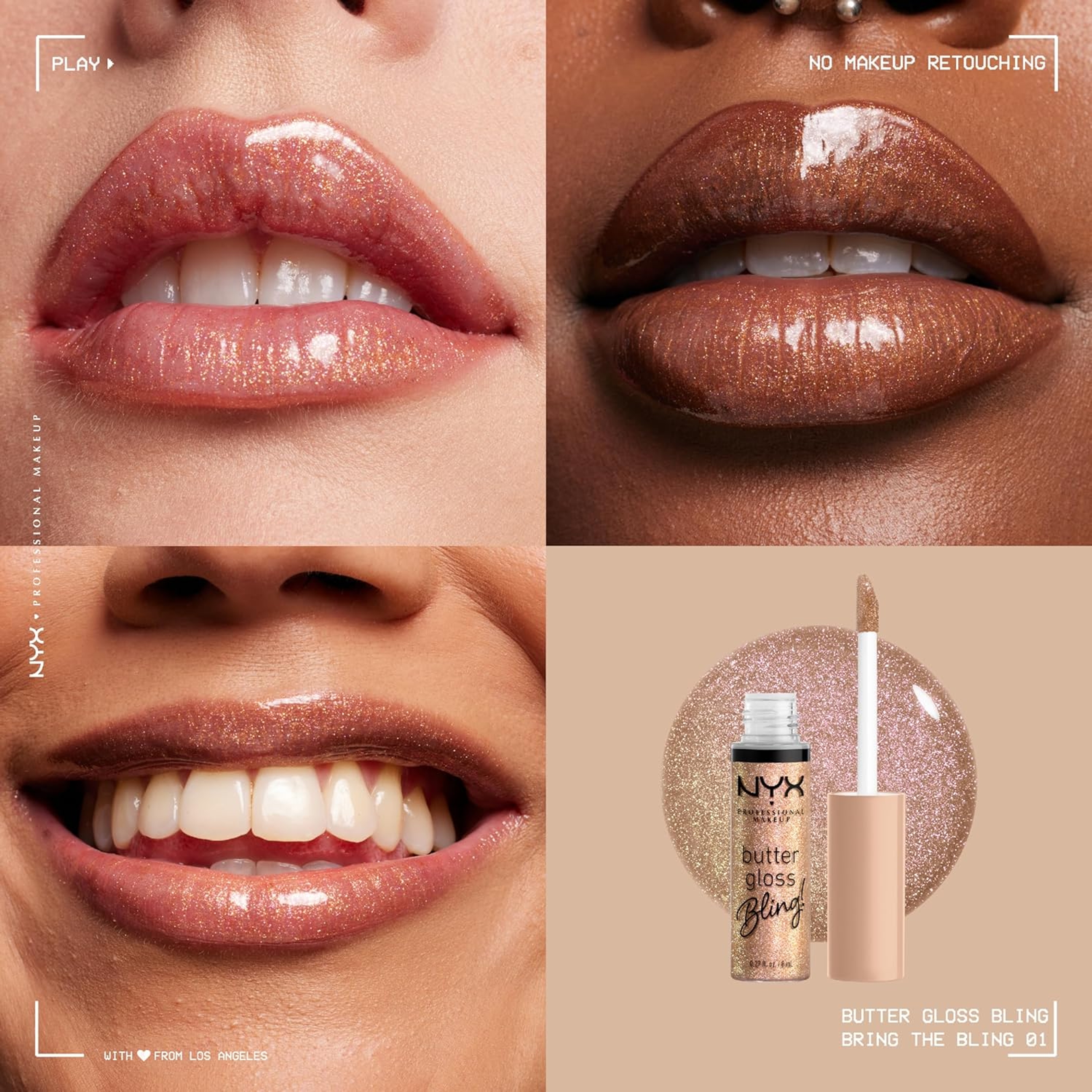 NYX Professional Makeup Butter Gloss Lip Gloss, Bring The Bling, 0.27 fl.oz - Non-Sticky & Shiny Vegan Lip Makeup 2