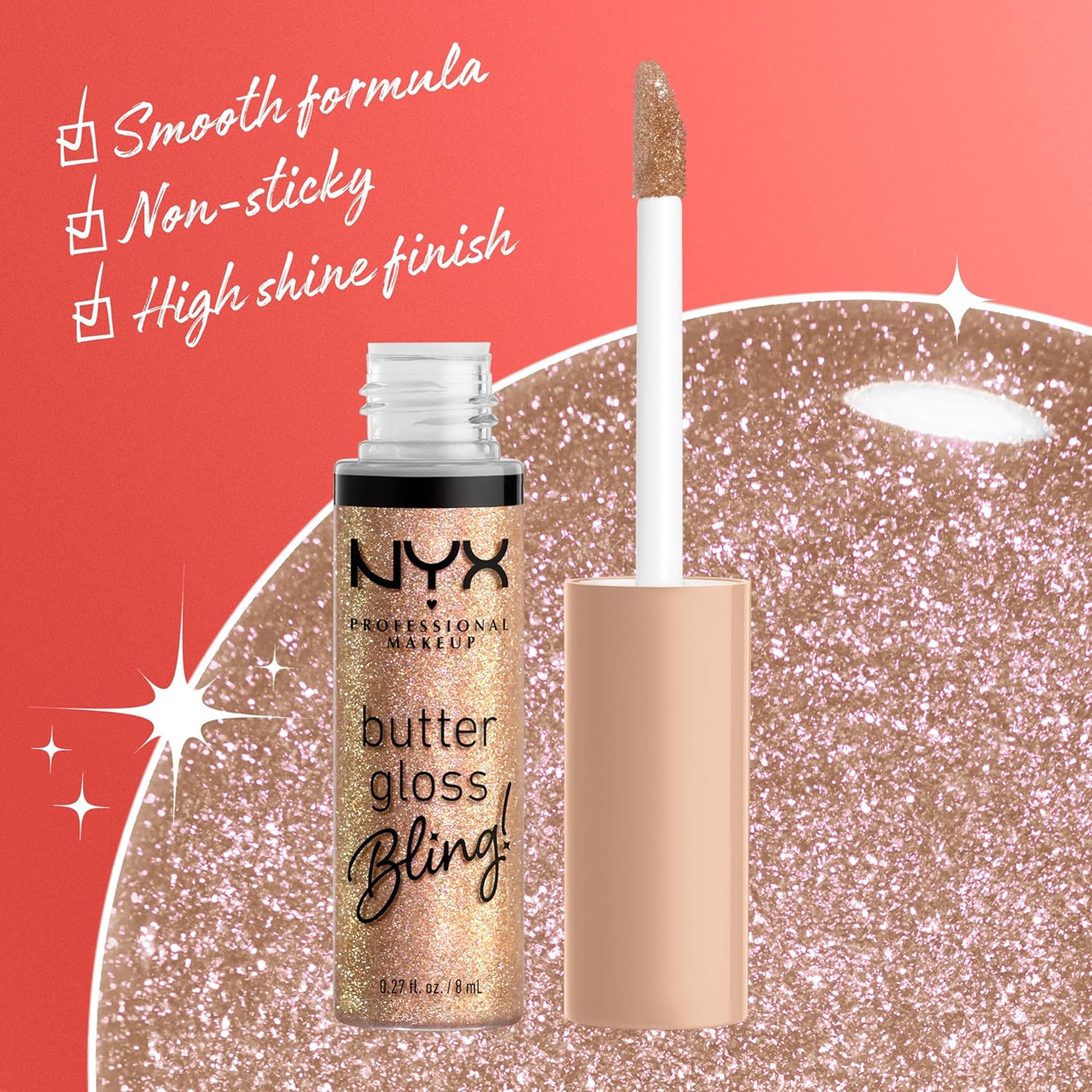 NYX Professional Makeup Butter Gloss Lip Gloss, Bring The Bling, 0.27 fl.oz - Non-Sticky & Shiny Vegan Lip Makeup 4