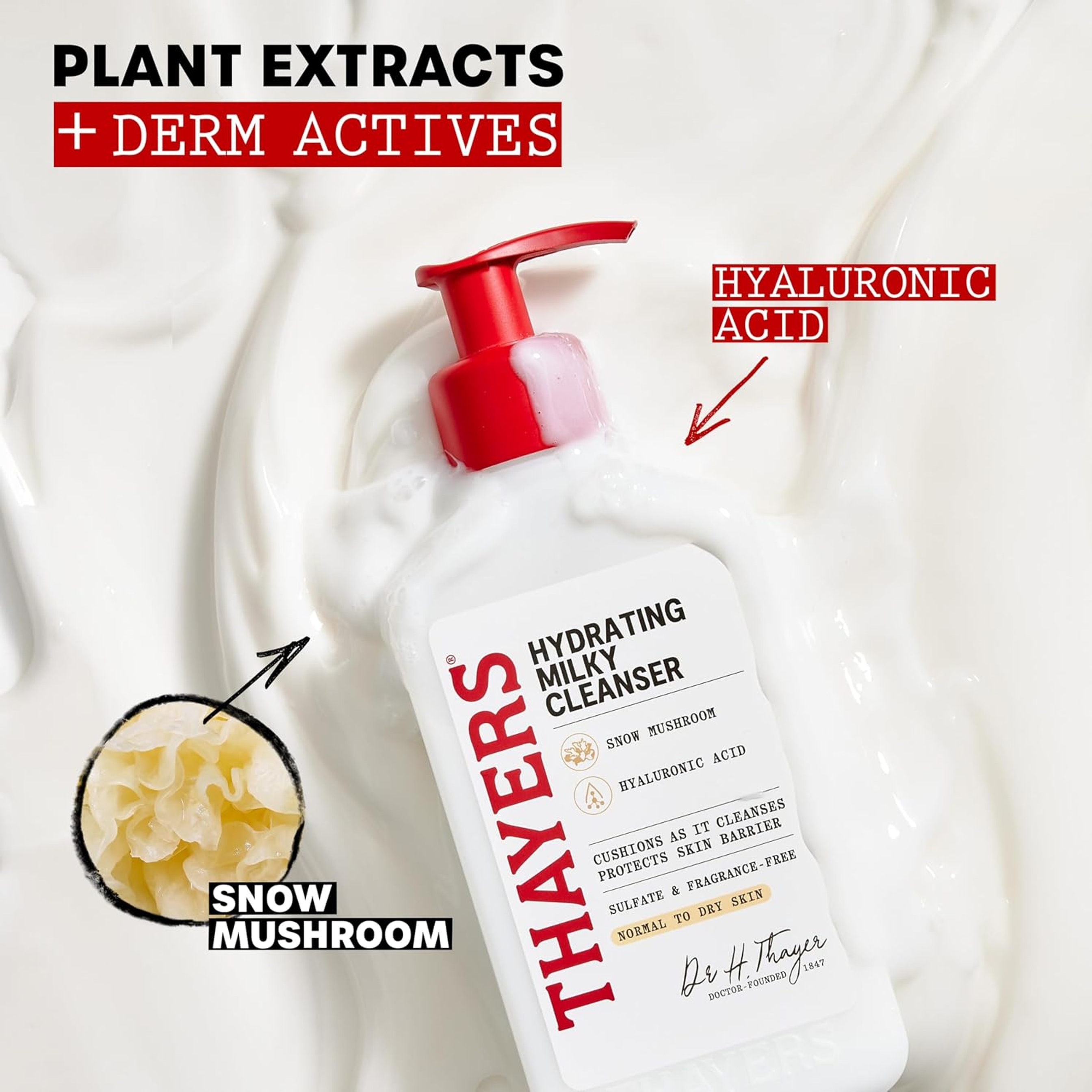 Thayers Hydrating Milky Cleanser 8 fl.oz - Gentle Hydrating Facial Wash with Snow Mushroom & Hyaluronic Acid 3