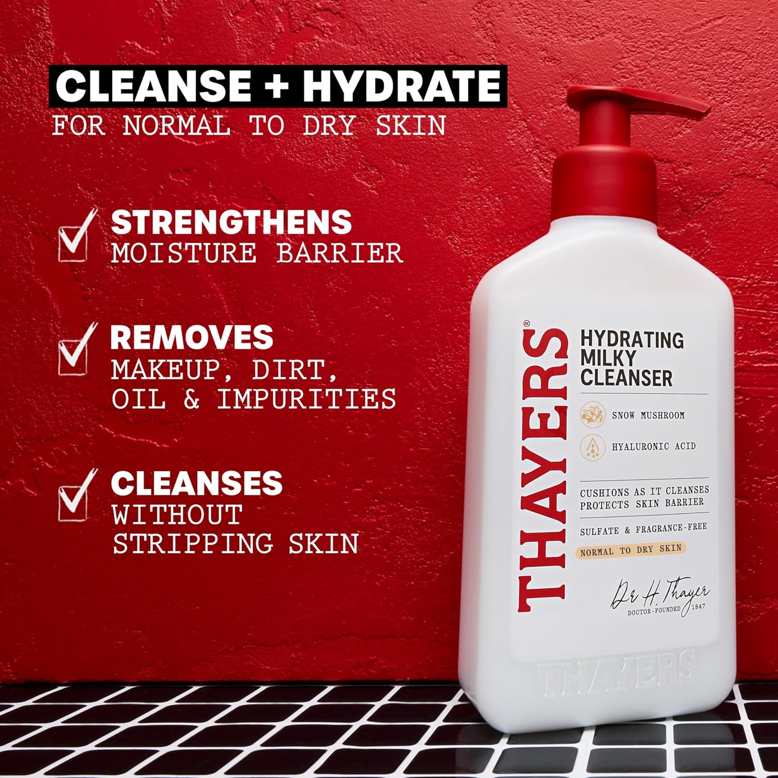 Thayers Hydrating Milky Cleanser 8 fl.oz - Gentle Hydrating Facial Wash with Snow Mushroom & Hyaluronic Acid 5