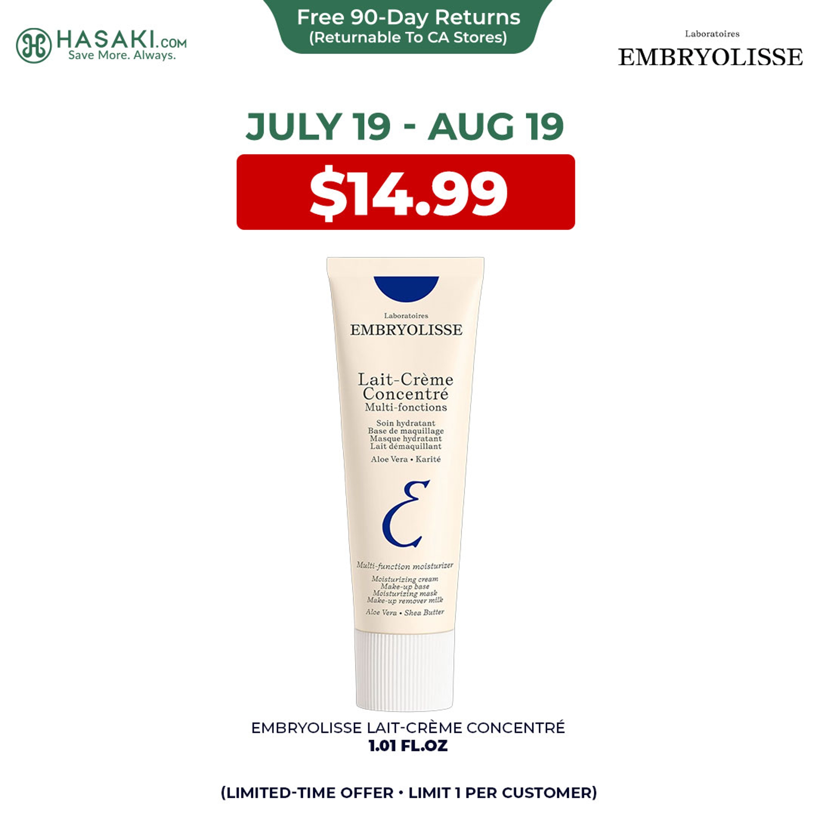Embryolisse Lait-Crème Concentré 1.01 fl.oz - Face Moisturizer and Makeup Primer with Shea Butter & Aloe 1
