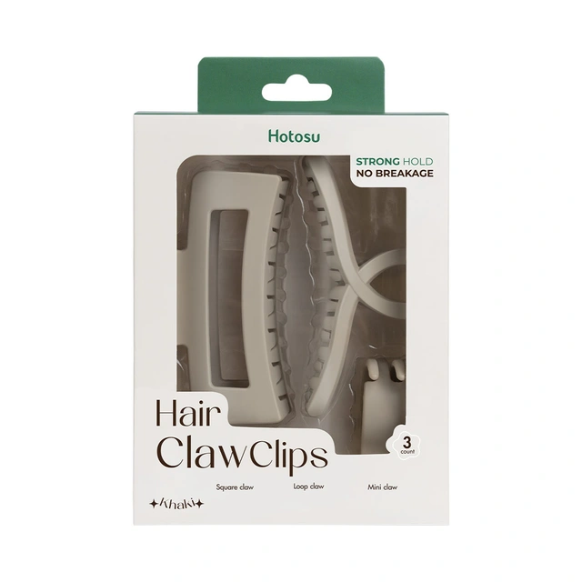 Hotosu Hair Claw Clips, Khaki, 3 Count - Strong Hold No Breakage
