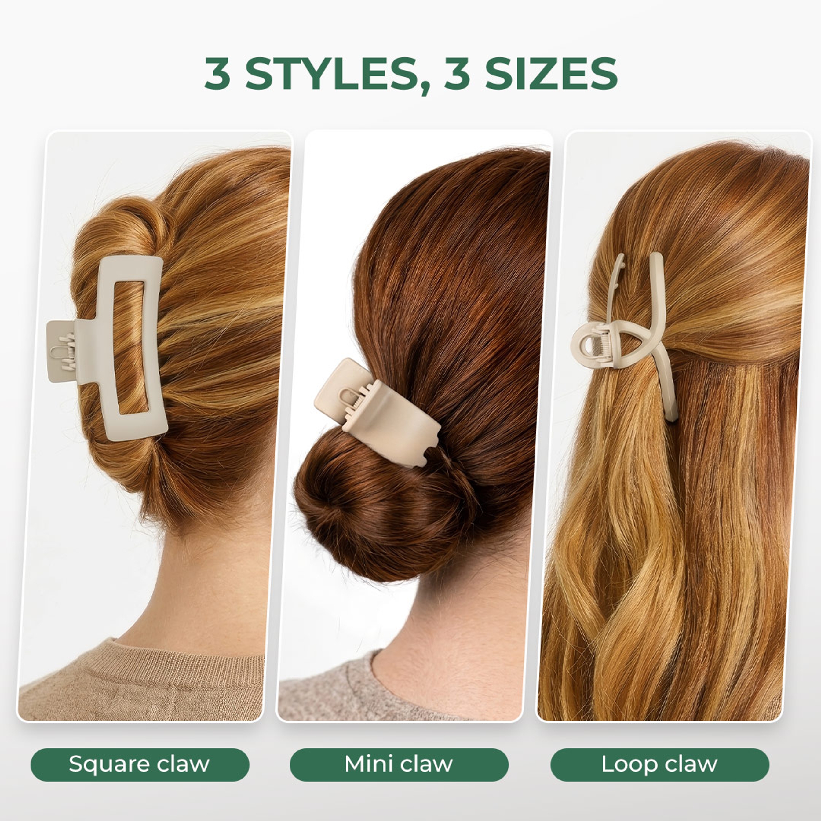 Hotosu Hair Claw Clips, Khaki, 3 Count - Strong Hold No Breakage 3