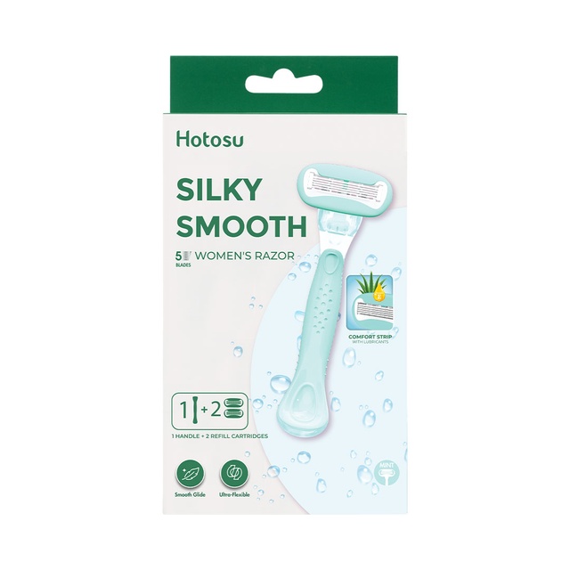 Hotosu Silky Smooth 5-Blade Women’s Razor, Mint, 1 Handle + 2 Refill Cartridges - Smooth Glide, Ultra-Flexible