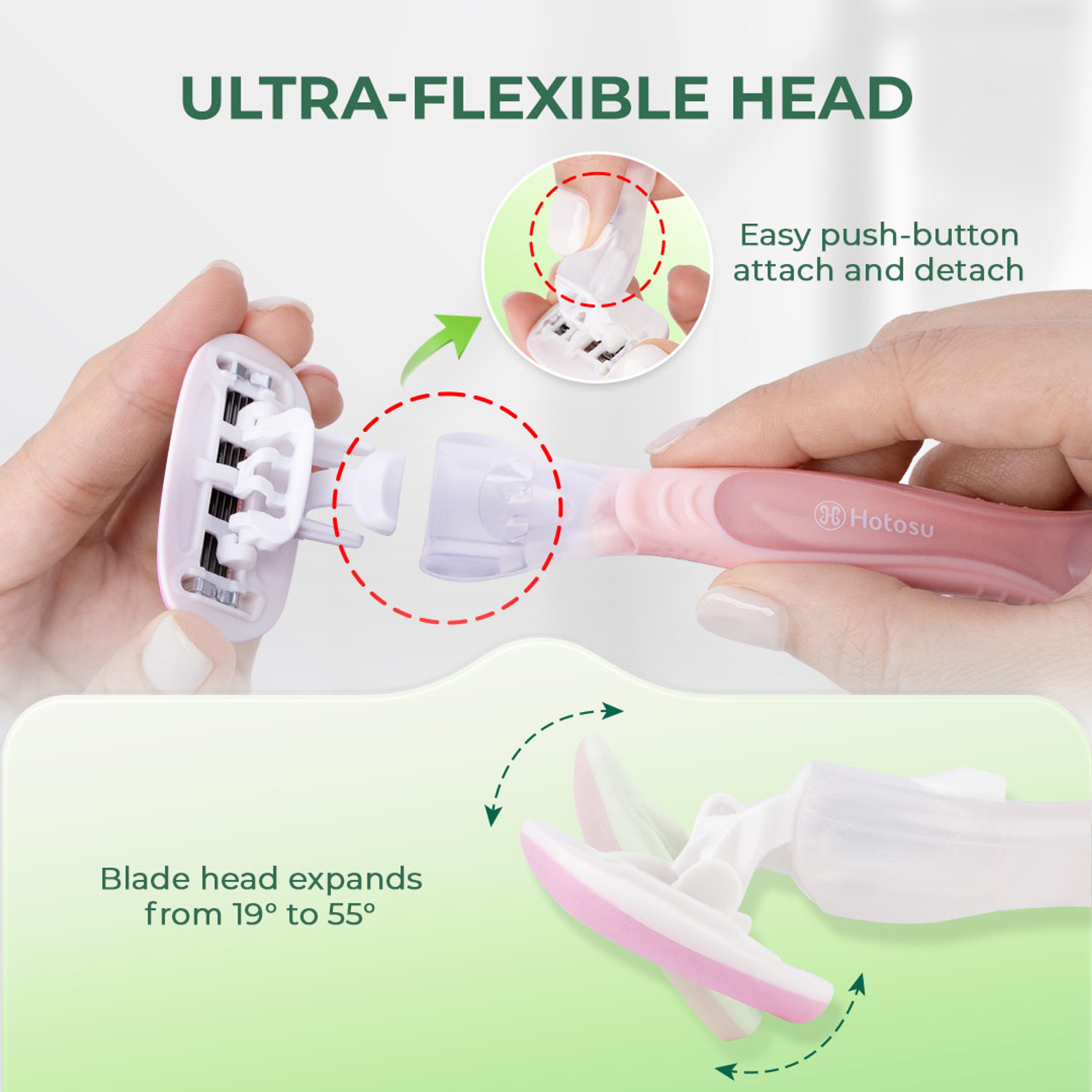 Hotosu Silky Smooth 5-Blade Women’s Razor, Mint, 1 Handle + 2 Refill Cartridges - Smooth Glide, Ultra-Flexible 4