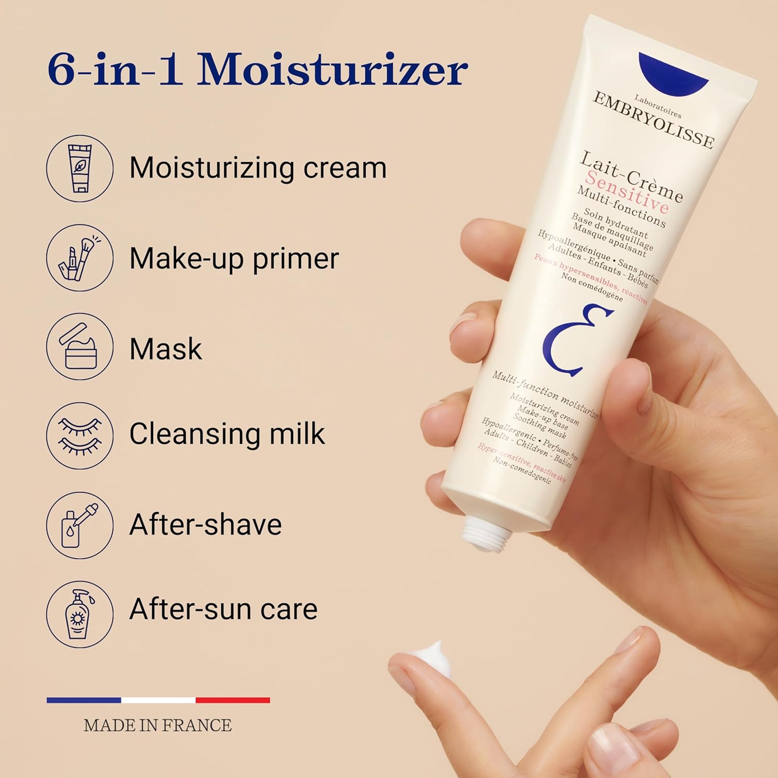 Embryolisse Lait-Crème Sensitive 3.38 fl.oz - Fragrance-Free Face Moisturizer and Makeup Primer with Shea Butter & Aloe 3