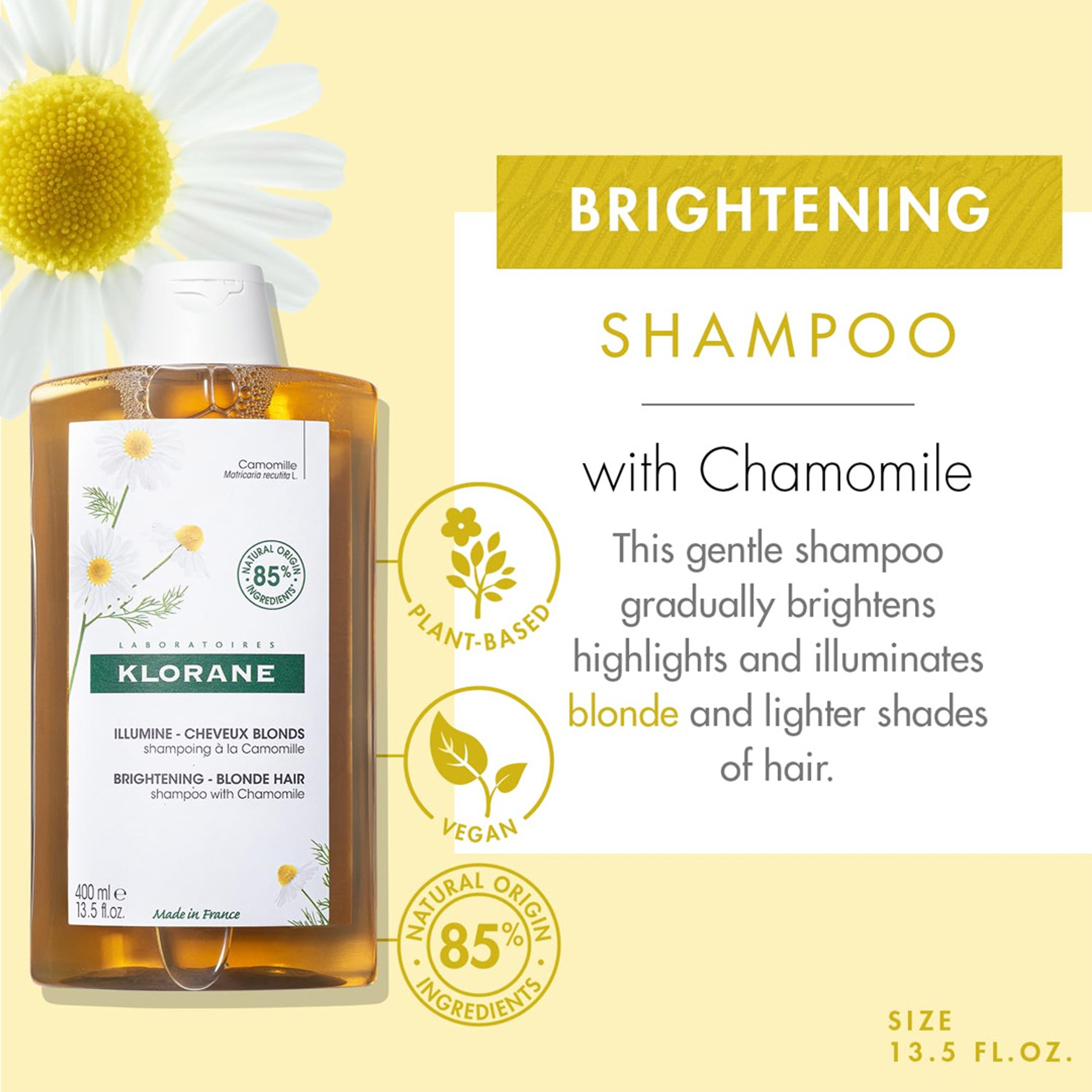 Klorane Brightening Shampoo with Chamomile - Enhances Highlights and Brightens Blonde Hair 13.5 fl.oz 2