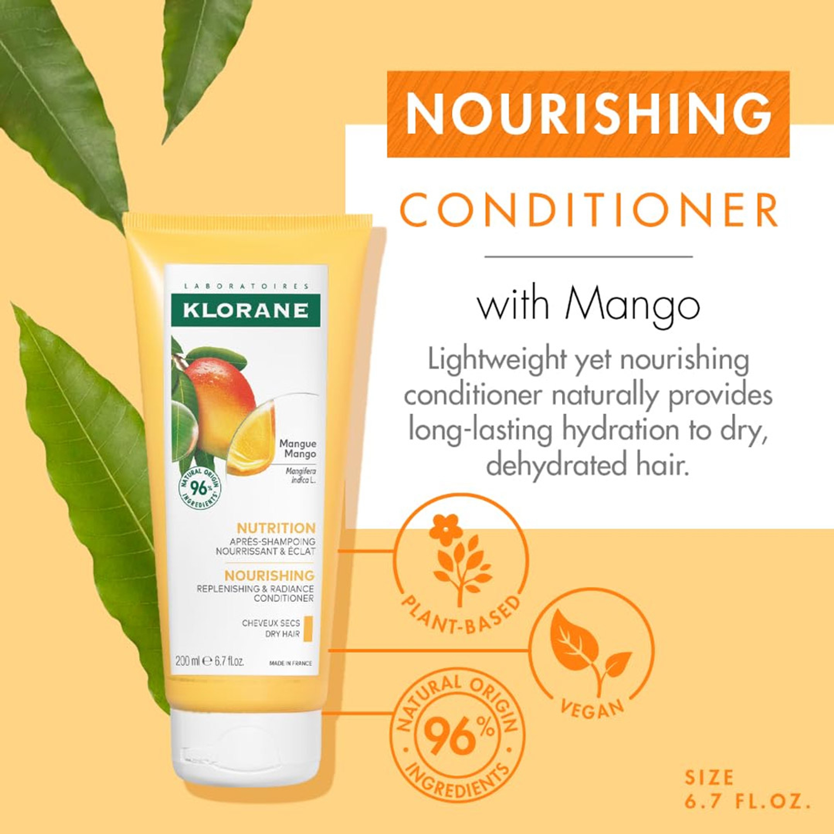 Klorane Nourishing Conditioner with Mango Butter - Moisturize and Hydrate Dry Hair 6.7 fl.oz 2