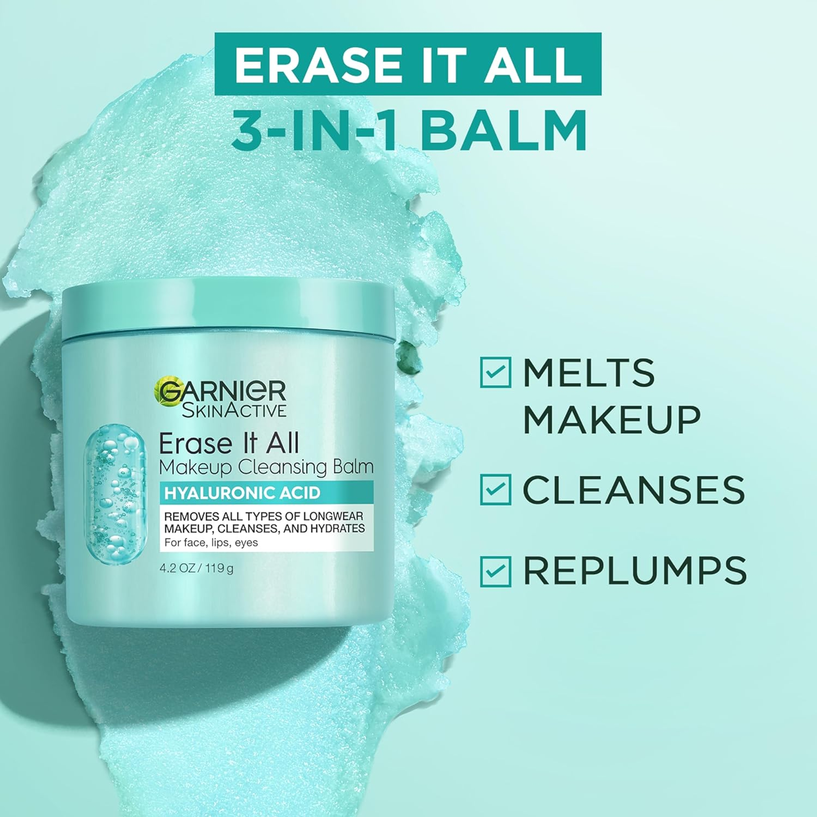 Garnier Erase It All Hyaluronic Acid Makeup Cleansing Balm - Replumping Cleanser & Makeup Remover 4.2 oz 2