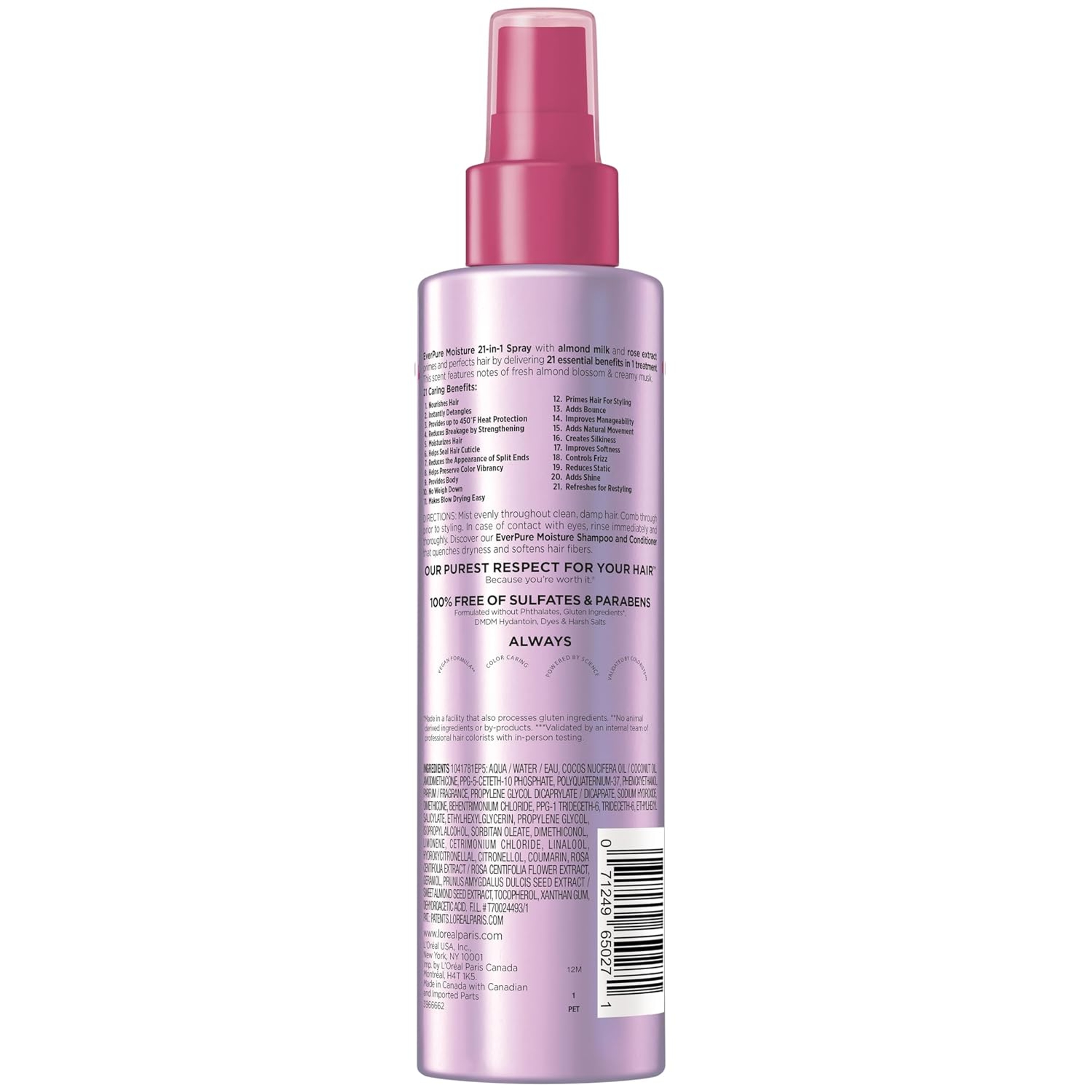 L'Oreal Paris EverPure Sulfate-Free 21-in-1 Color Caring Spray 6.7 fl.oz - Leave-In Conditioner for Dry Hair 8