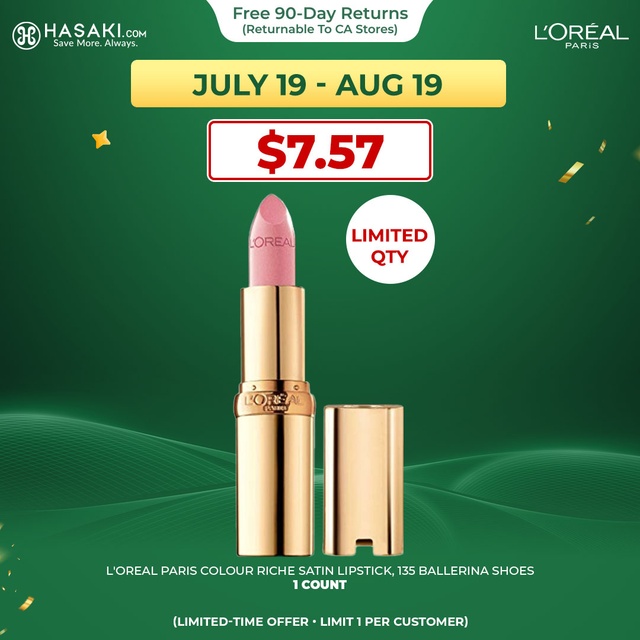 L'Oreal Paris Colour Riche Satin Lipstick, 135 Ballerina Shoes, 1 Count - Hydrating Creamy Lipstick