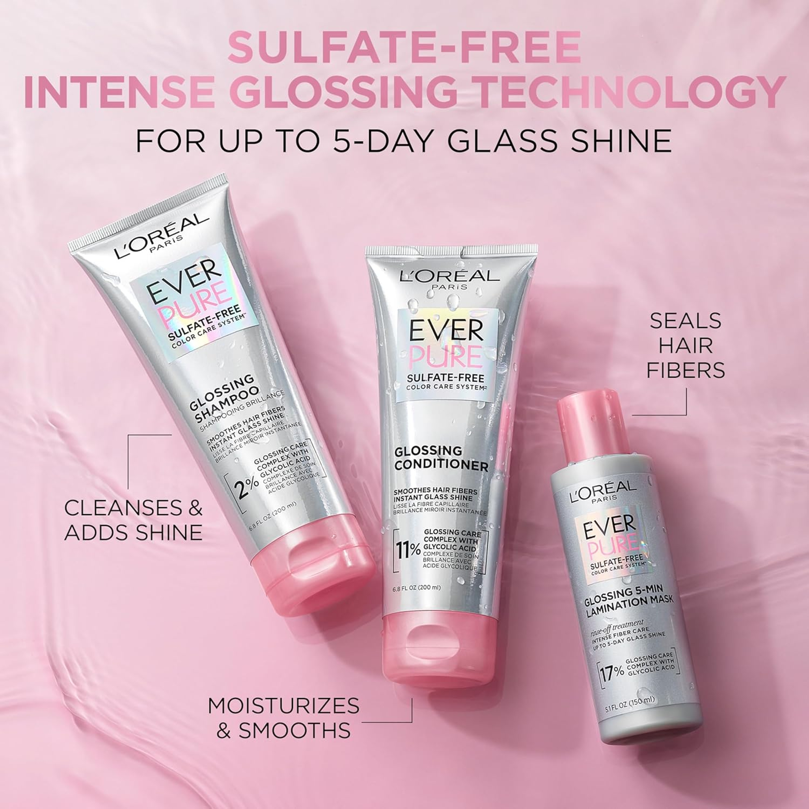 L'Oreal Paris EverPure Glossing Conditioner 6.8 fl.oz - Boost Shine & Smooth for Dull, Color-Treated Hair with Glycolic Acid 2