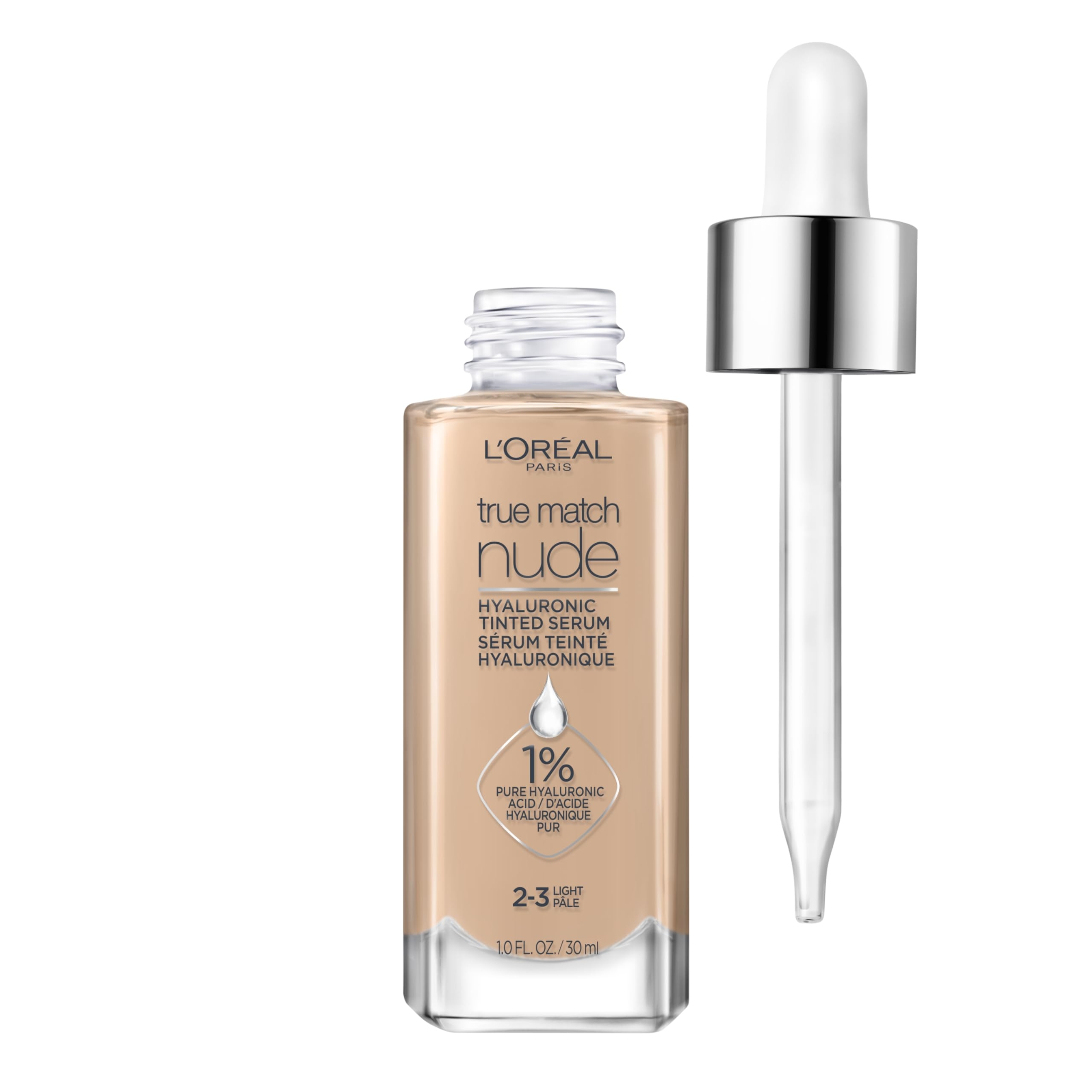 L'Oreal Paris True Match Nude Hyaluronic Tinted Serum Foundation - Lightweight Coverage for Dry Skin - Light 2-3 1 fl.oz 1