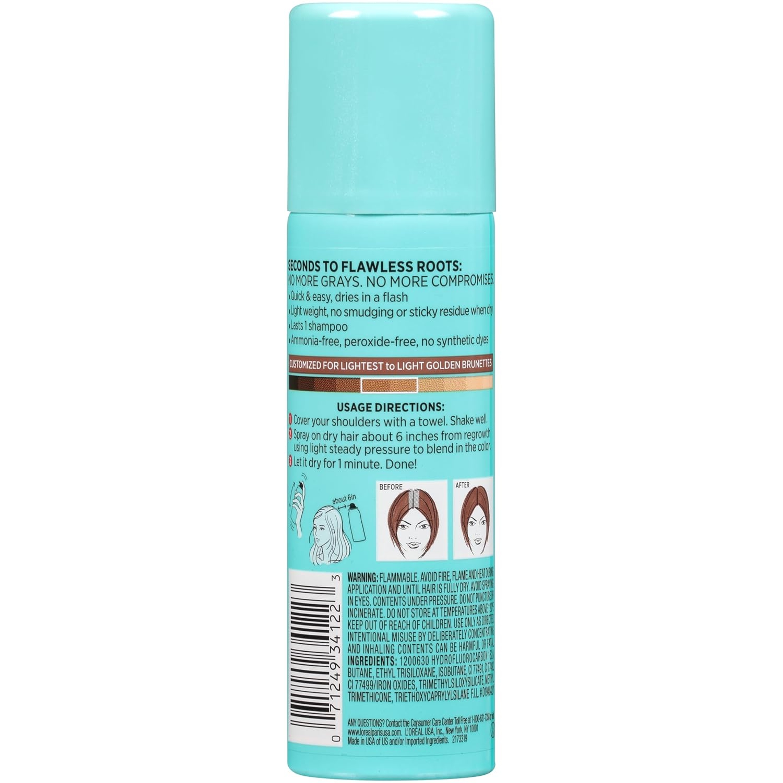L'Oreal Paris Magic Root Cover Up, Light Golden Brown, 2 oz - Root Touch-Up Spray for Gray Root Coverage 12
