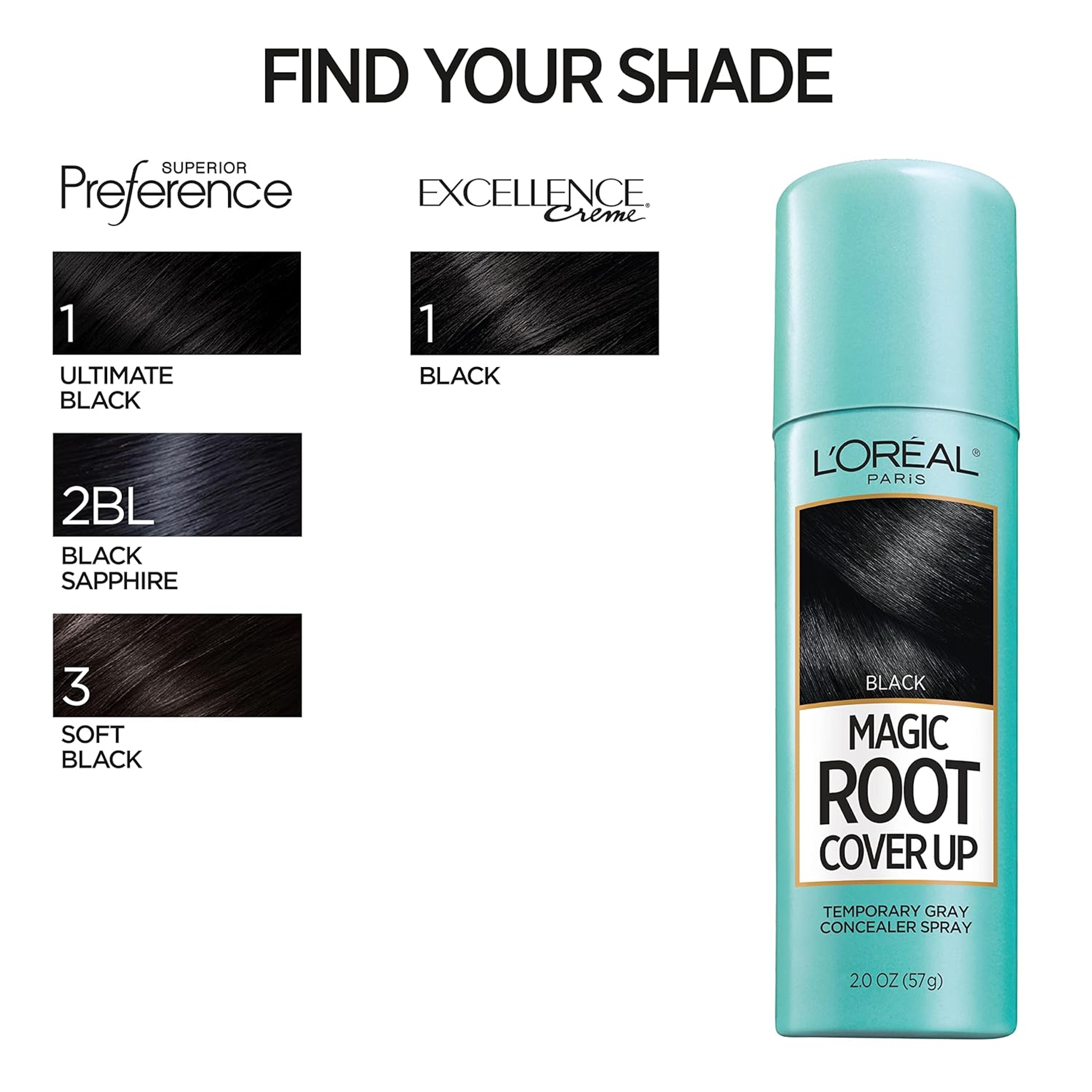 L'Oreal Paris Magic Root Cover Up, Black, 2 oz - Root Touch-Up Spray for Gray Root Coverage 10