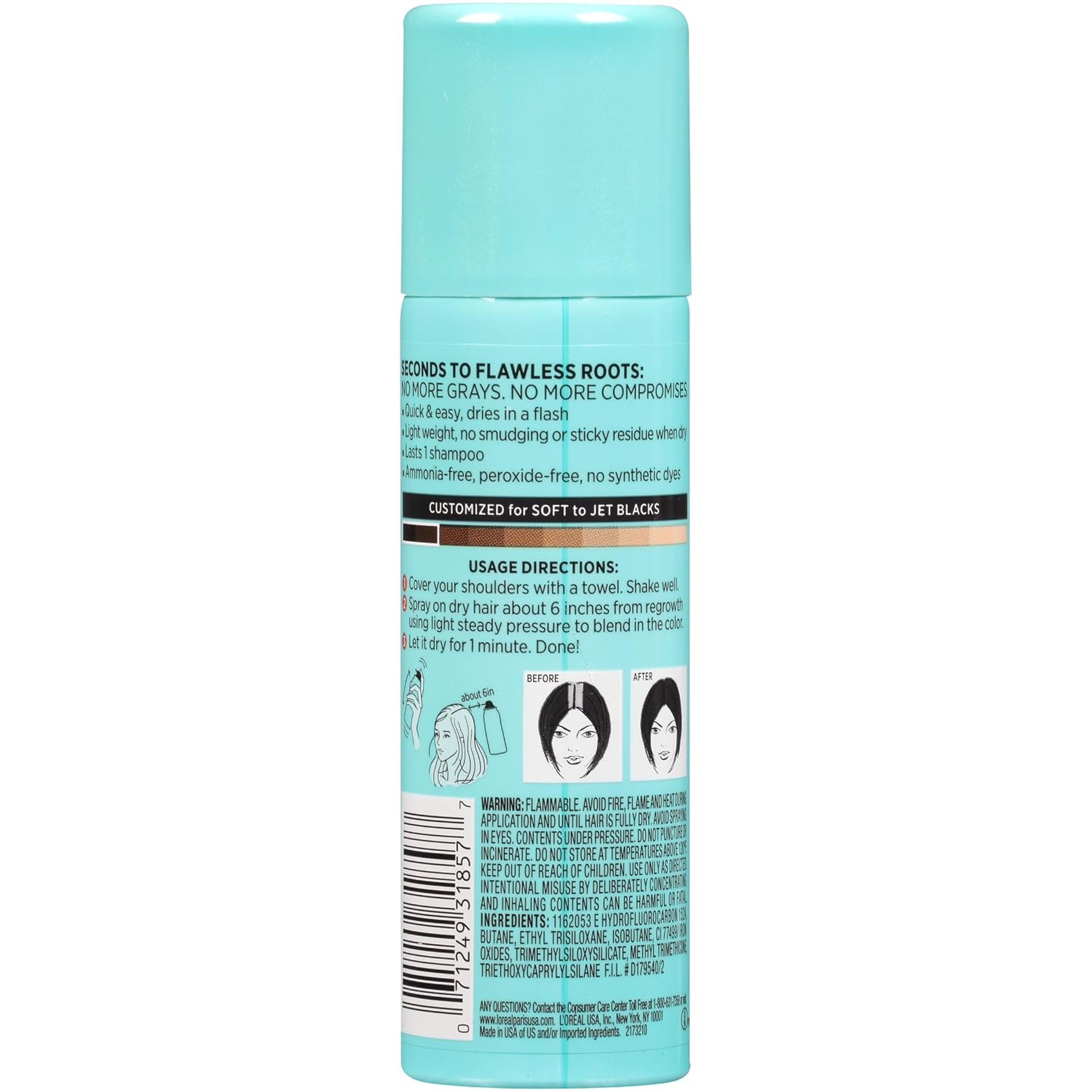 L'Oreal Paris Magic Root Cover Up, Black, 2 oz - Root Touch-Up Spray for Gray Root Coverage 12