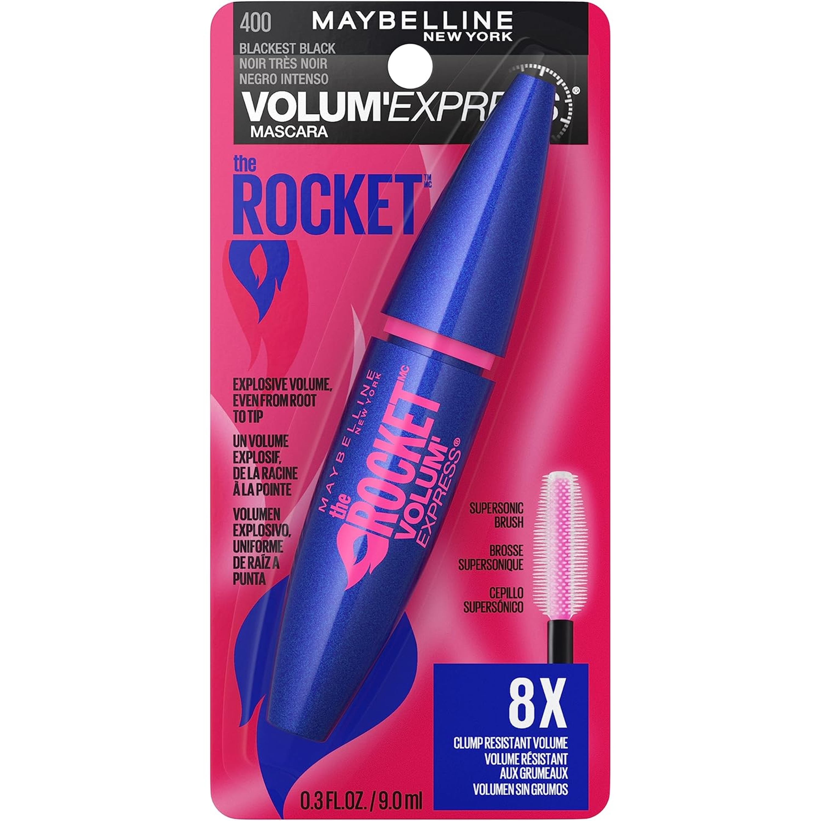 Maybelline Volum' Express The Rocket Washable Mascara, Blackest Black, 1 Count - Root-to-Tip Volume 5