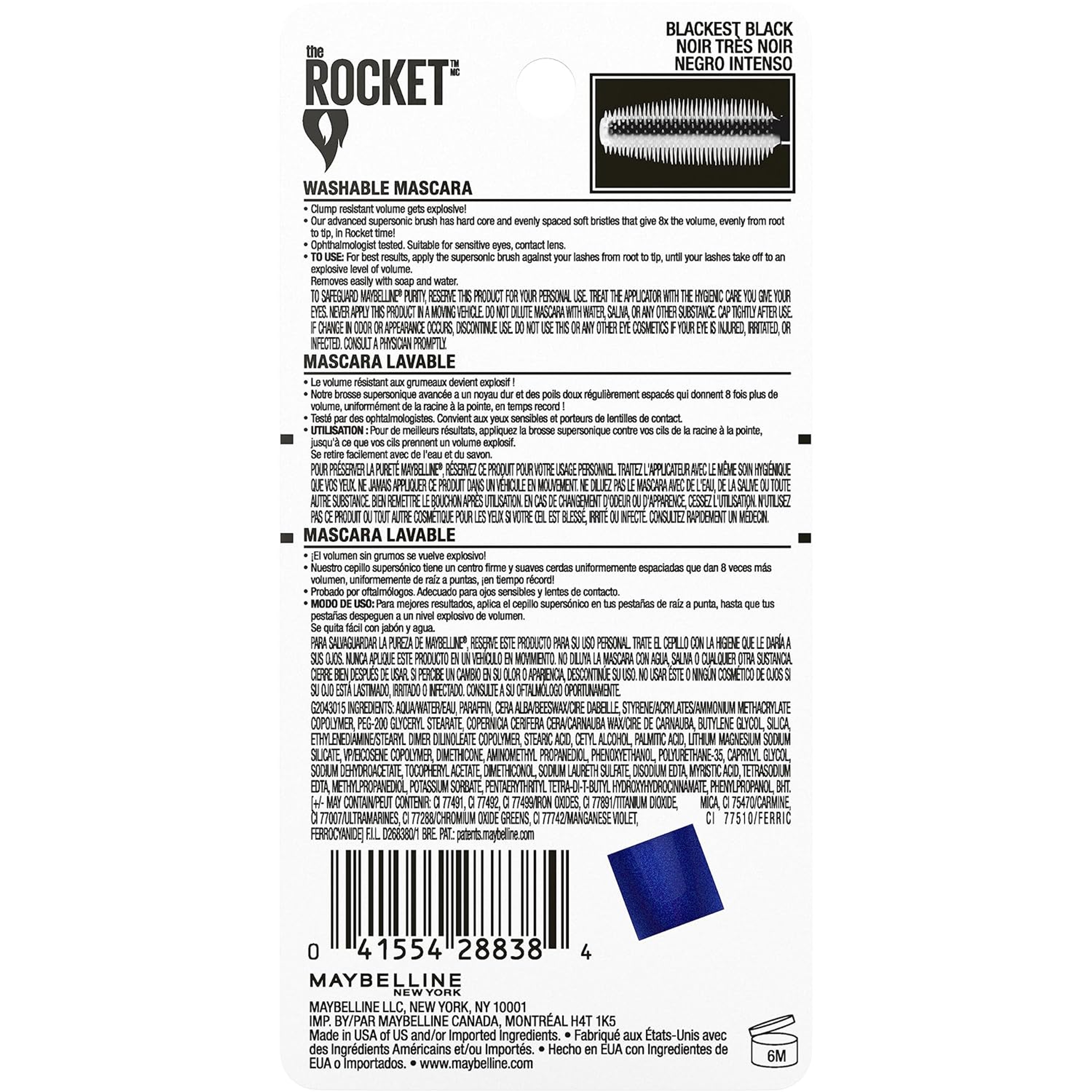Maybelline Volum' Express The Rocket Washable Mascara, Blackest Black, 1 Count - Root-to-Tip Volume 6