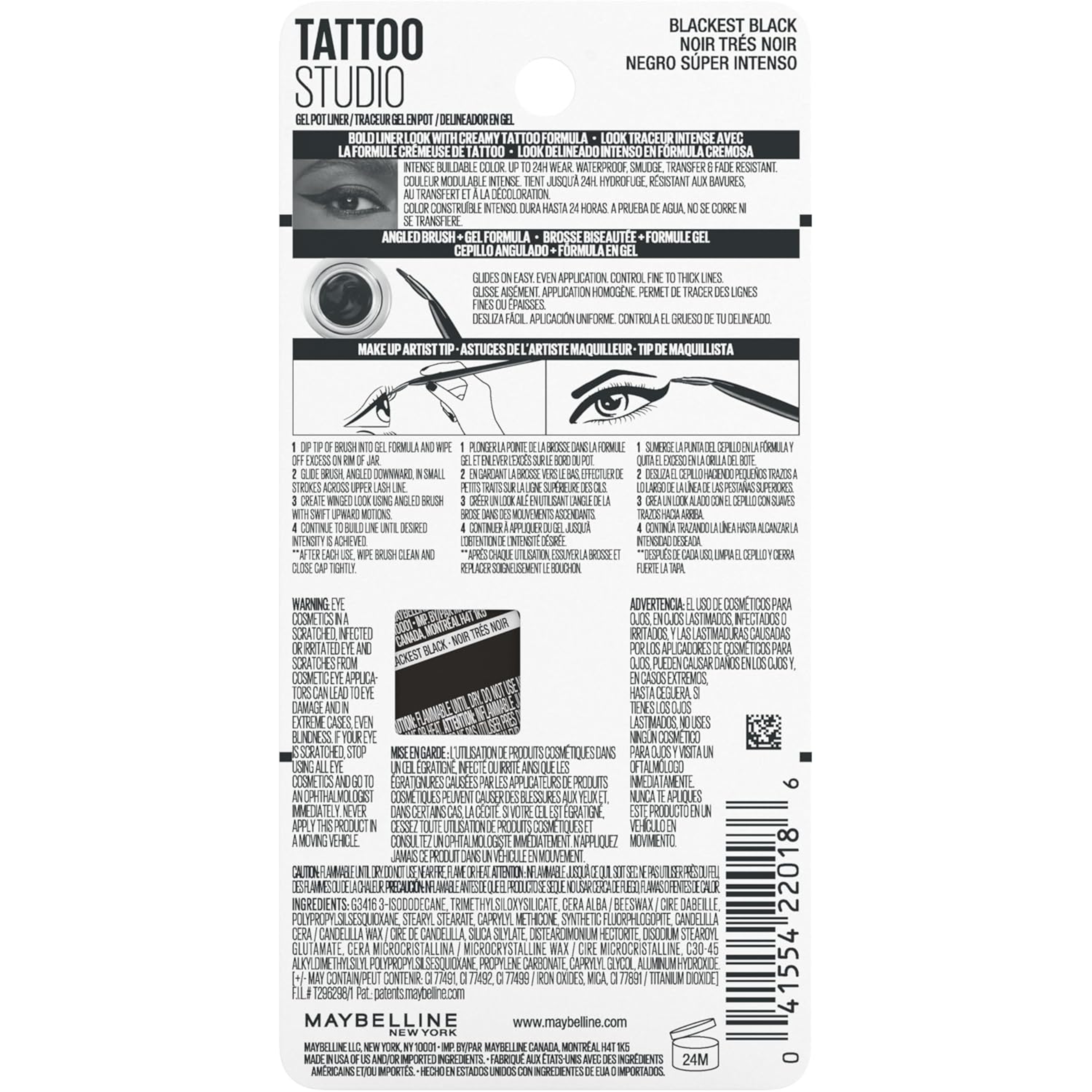 Maybelline Tattoo Studio Gel Pot Eyeliner, Blackest Black, 0.106 oz - Long-Lasting Gel Formula for Dramatic Eye Looks 3